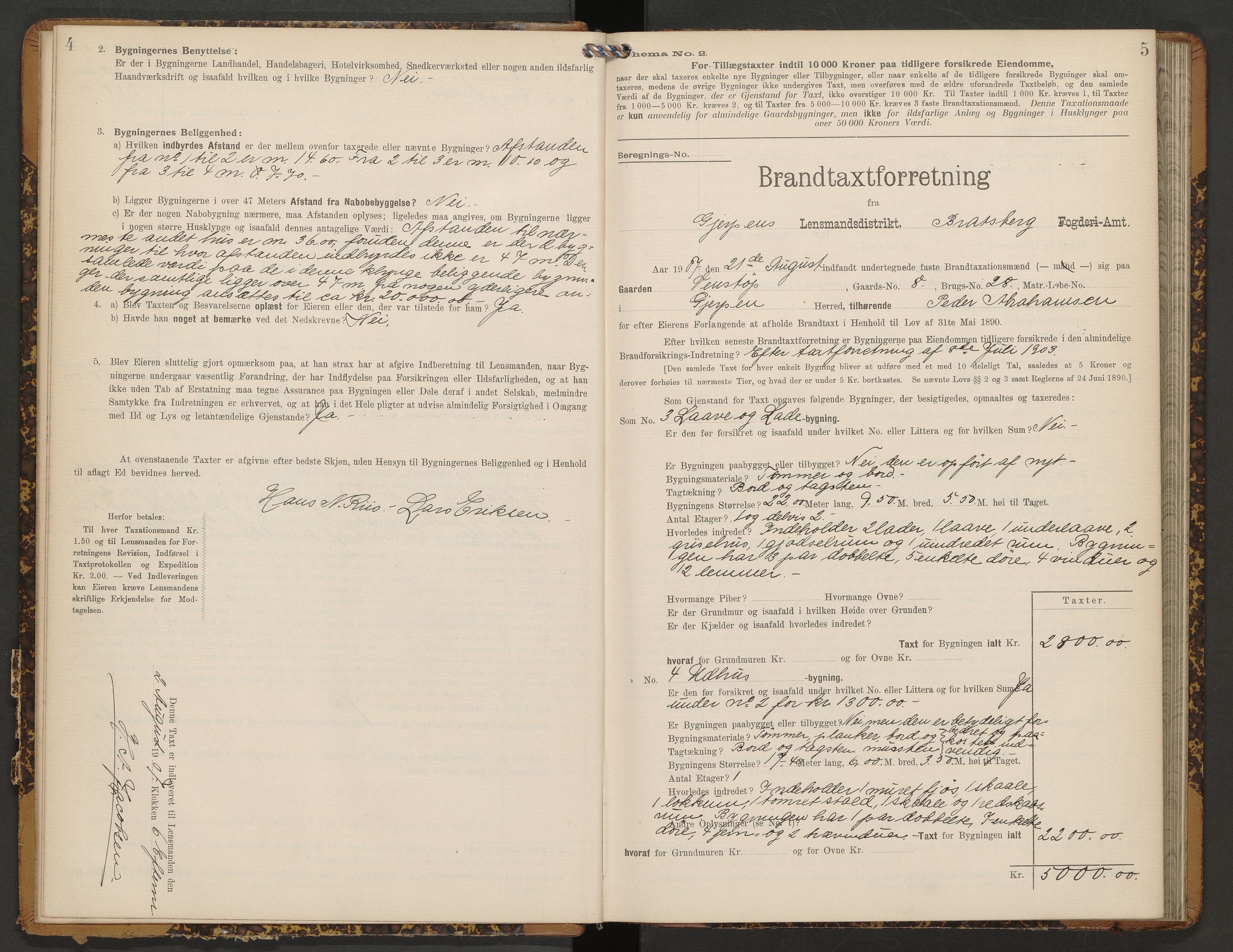 Gjerpen og Siljan lensmannskontor, AV/SAKO-A-555/Y/Ye/Yeb/L0008: Skjematakstprotokoll, 1907-1910