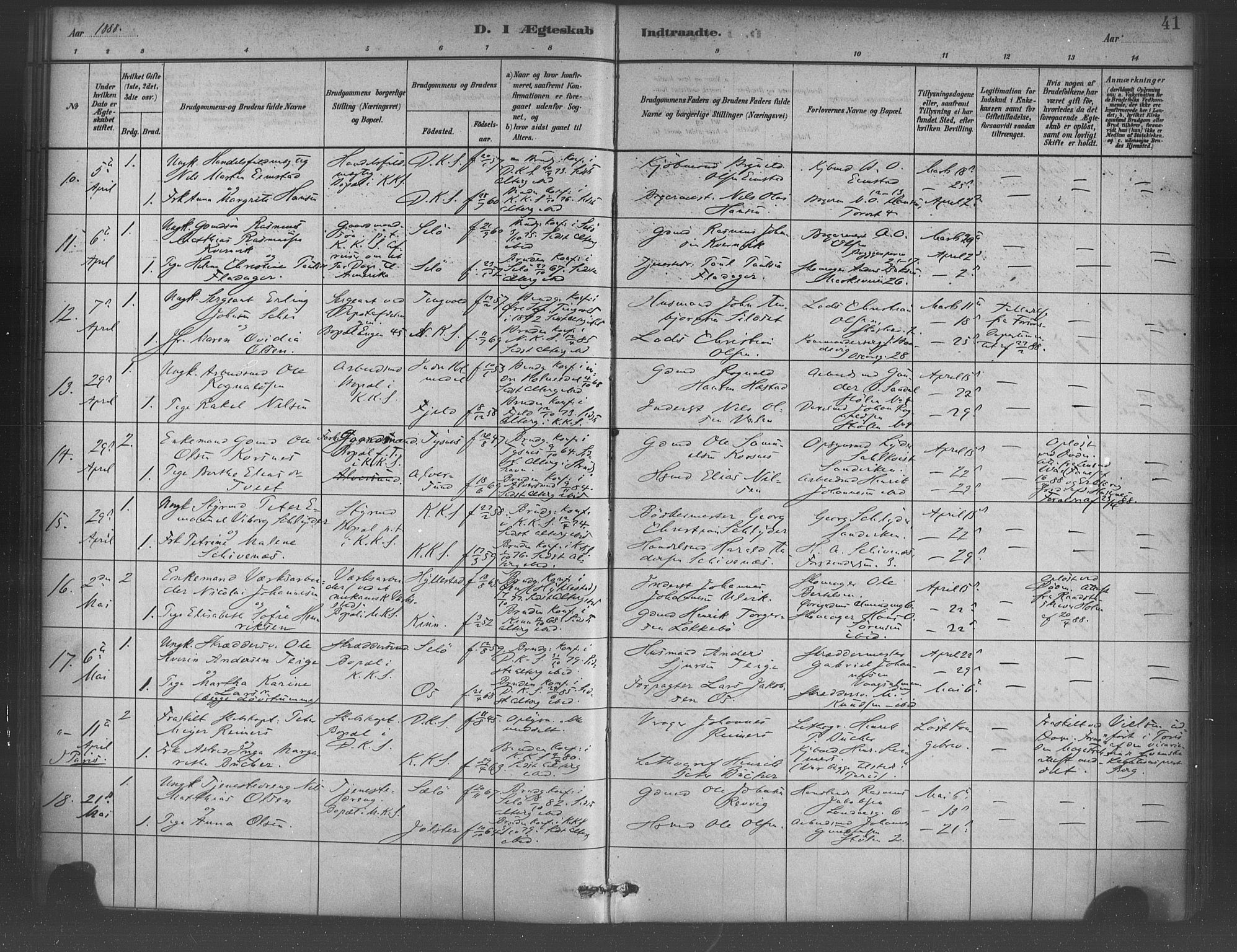 Korskirken sokneprestembete, AV/SAB-A-76101/H/Haa/L0037: Parish register (official) no. D 4, 1883-1904, p. 41