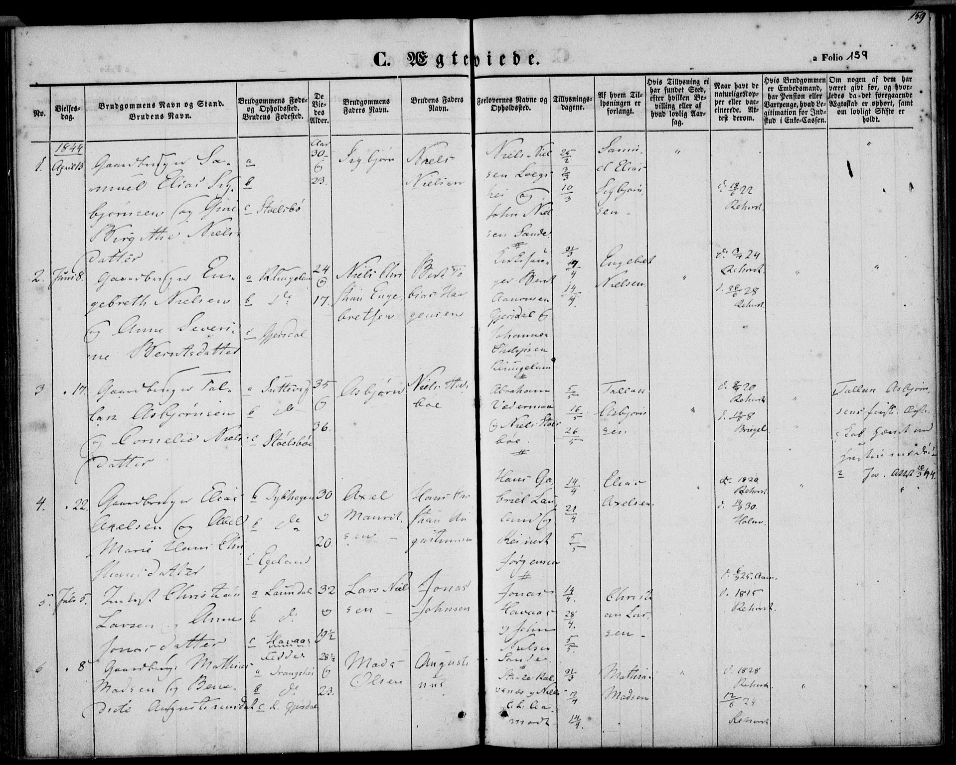 Herad sokneprestkontor, SAK/1111-0018/F/Fa/Faa/L0004: Parish register (official) no. A 4, 1844-1853, p. 159