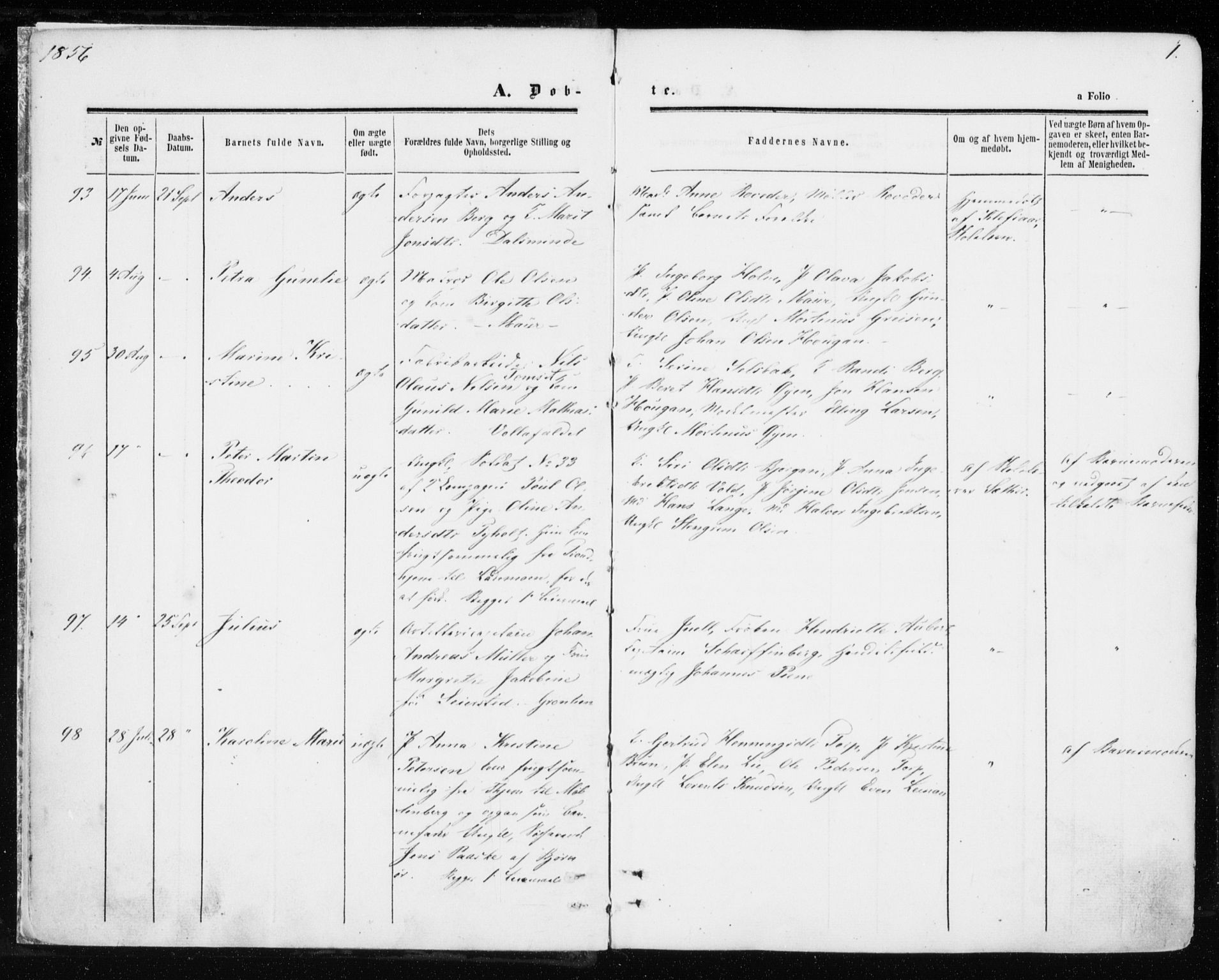 Ministerialprotokoller, klokkerbøker og fødselsregistre - Sør-Trøndelag, SAT/A-1456/606/L0292: Parish register (official) no. 606A07, 1856-1865, p. 1