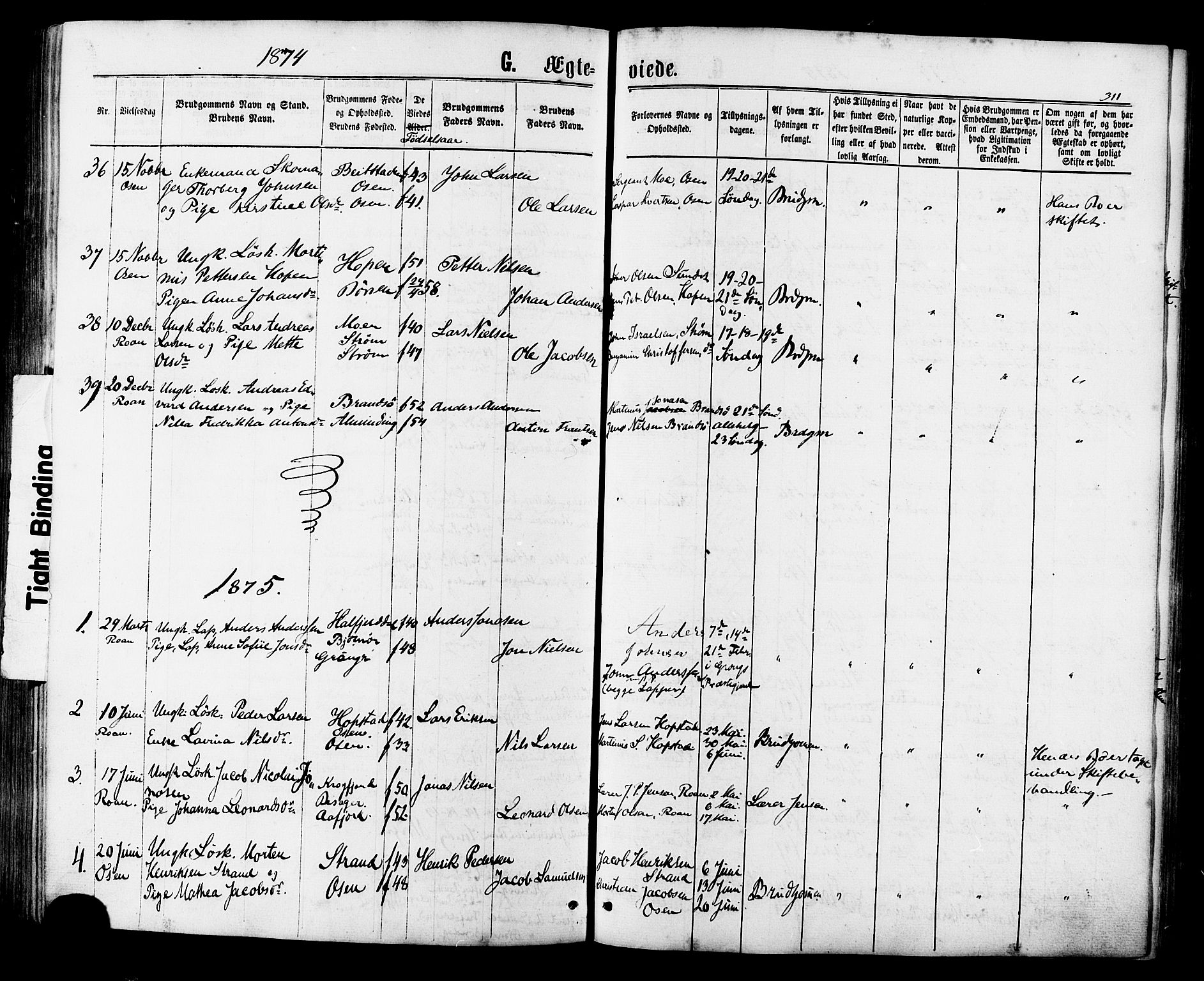 Ministerialprotokoller, klokkerbøker og fødselsregistre - Sør-Trøndelag, SAT/A-1456/657/L0706: Parish register (official) no. 657A07, 1867-1878, p. 311