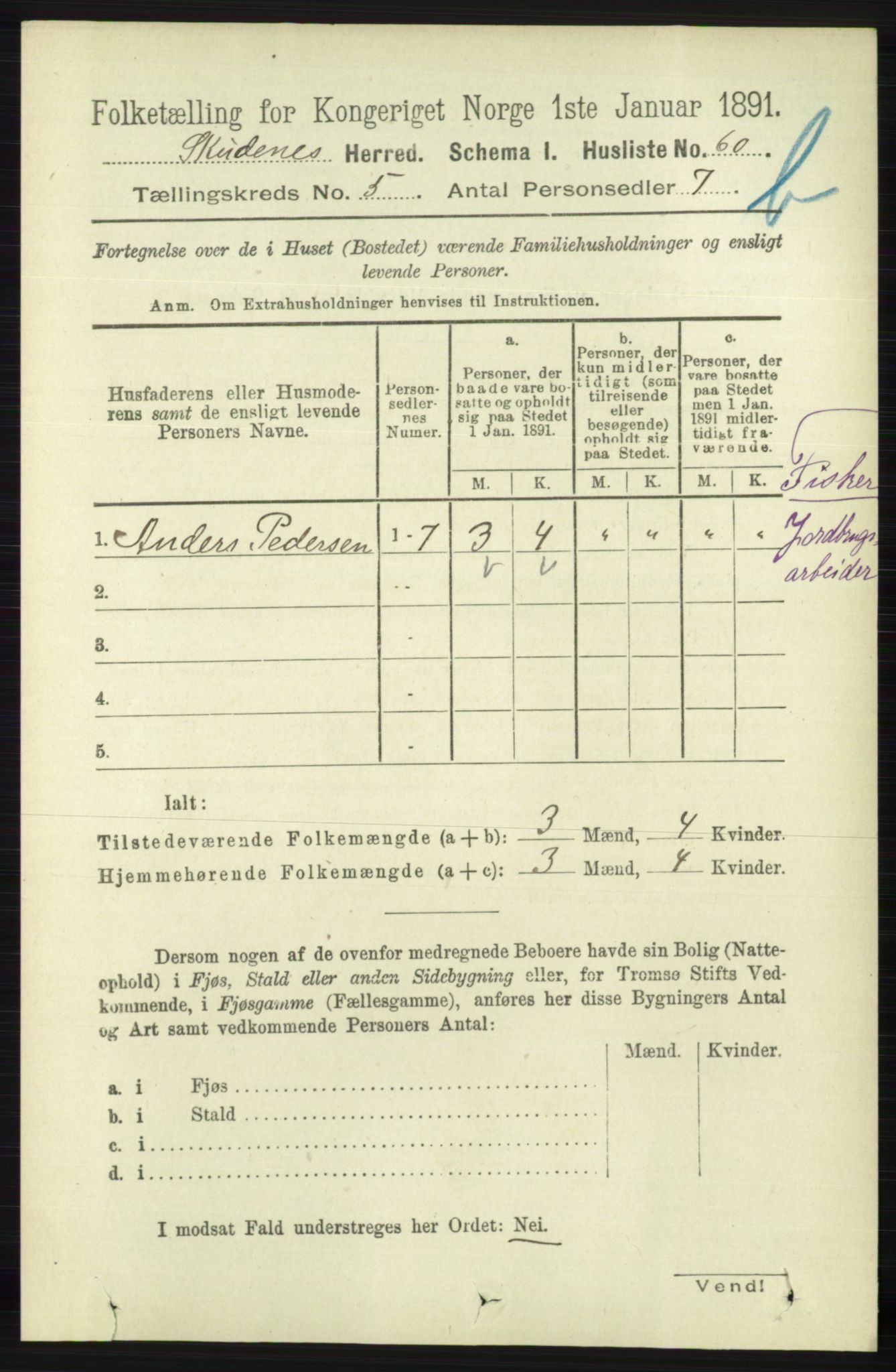 RA, 1891 census for 1150 Skudenes, 1891, p. 5225