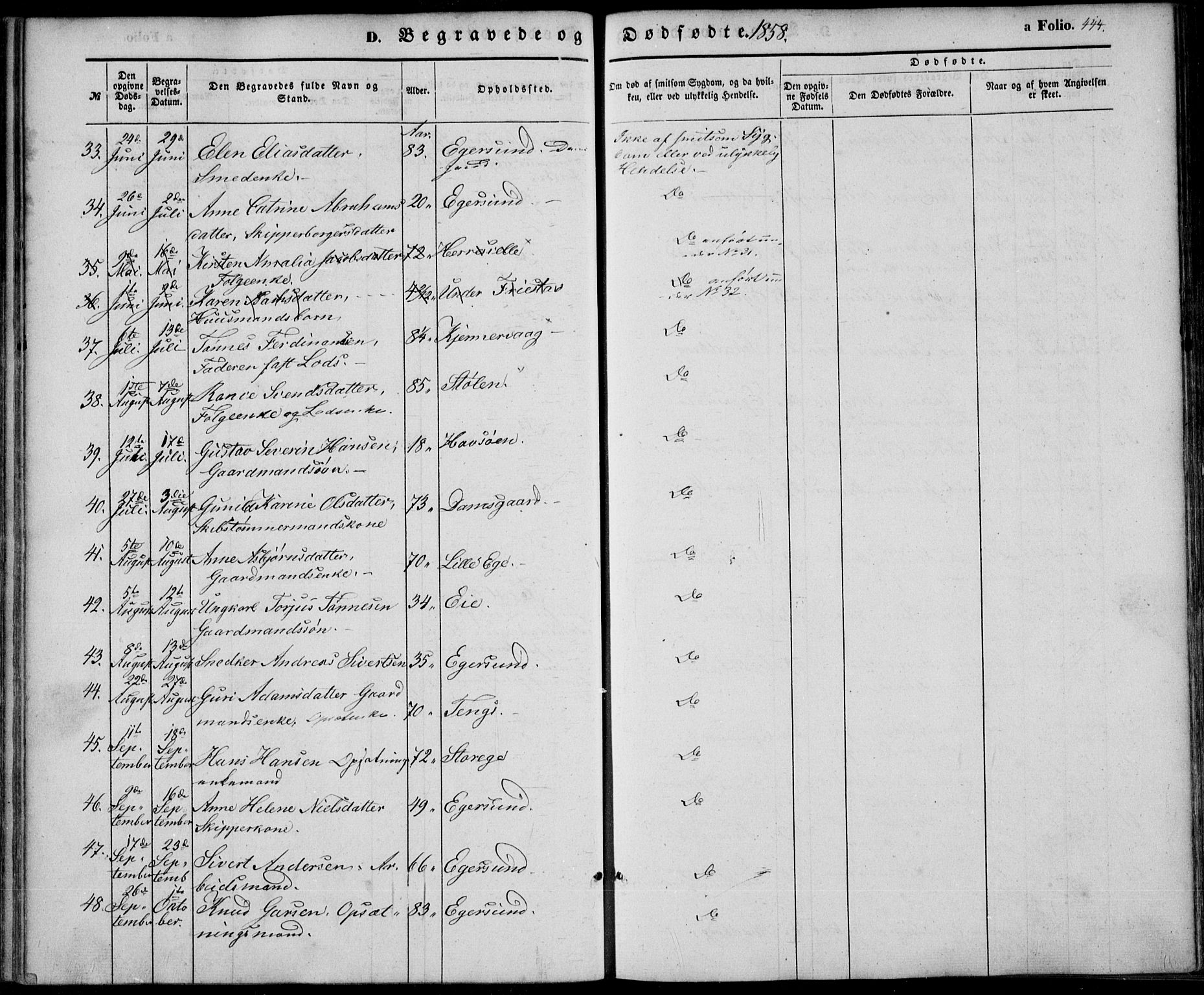 Eigersund sokneprestkontor, AV/SAST-A-101807/S08/L0013: Parish register (official) no. A 12.2, 1850-1865, p. 444