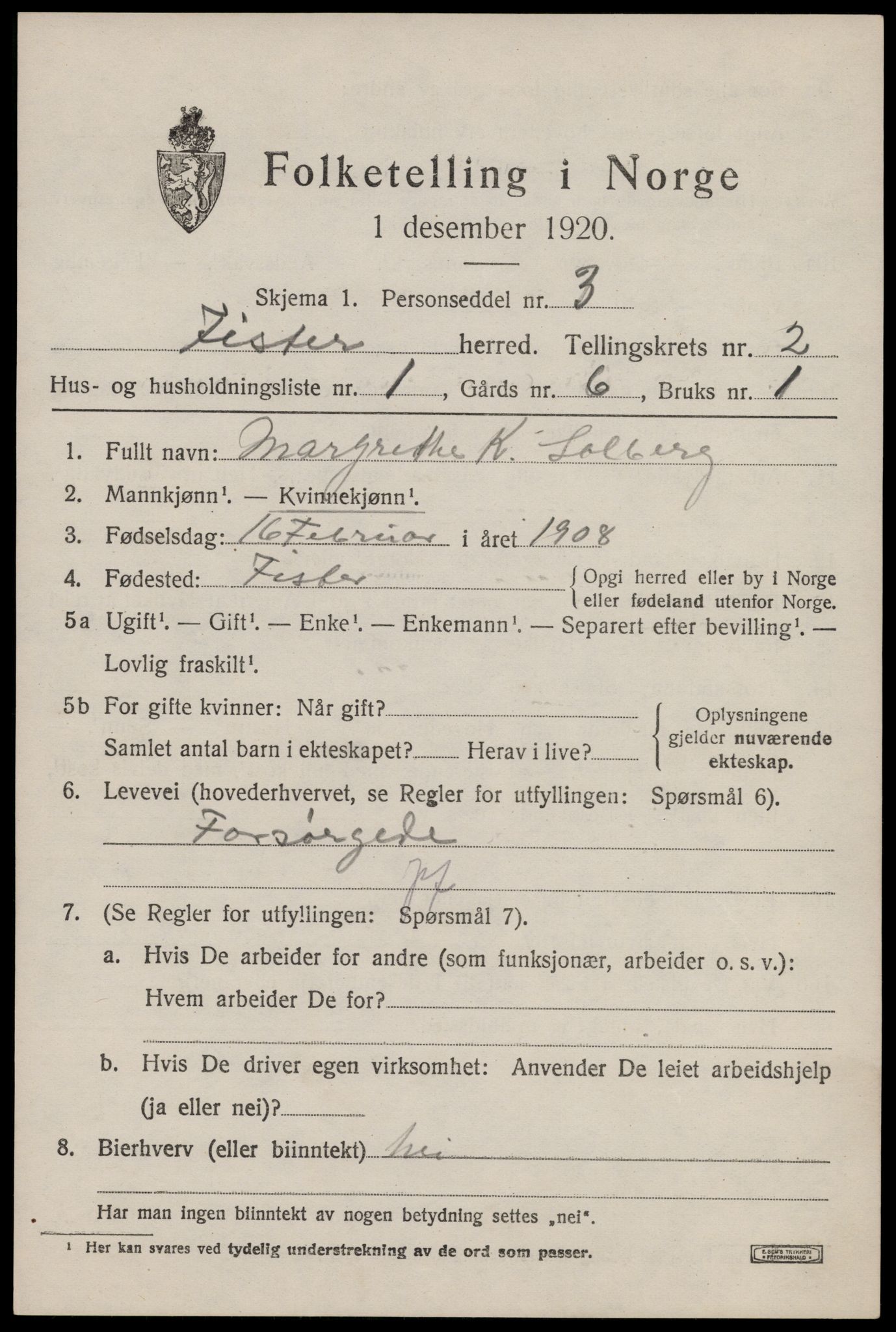 SAST, 1920 census for Fister, 1920, p. 703