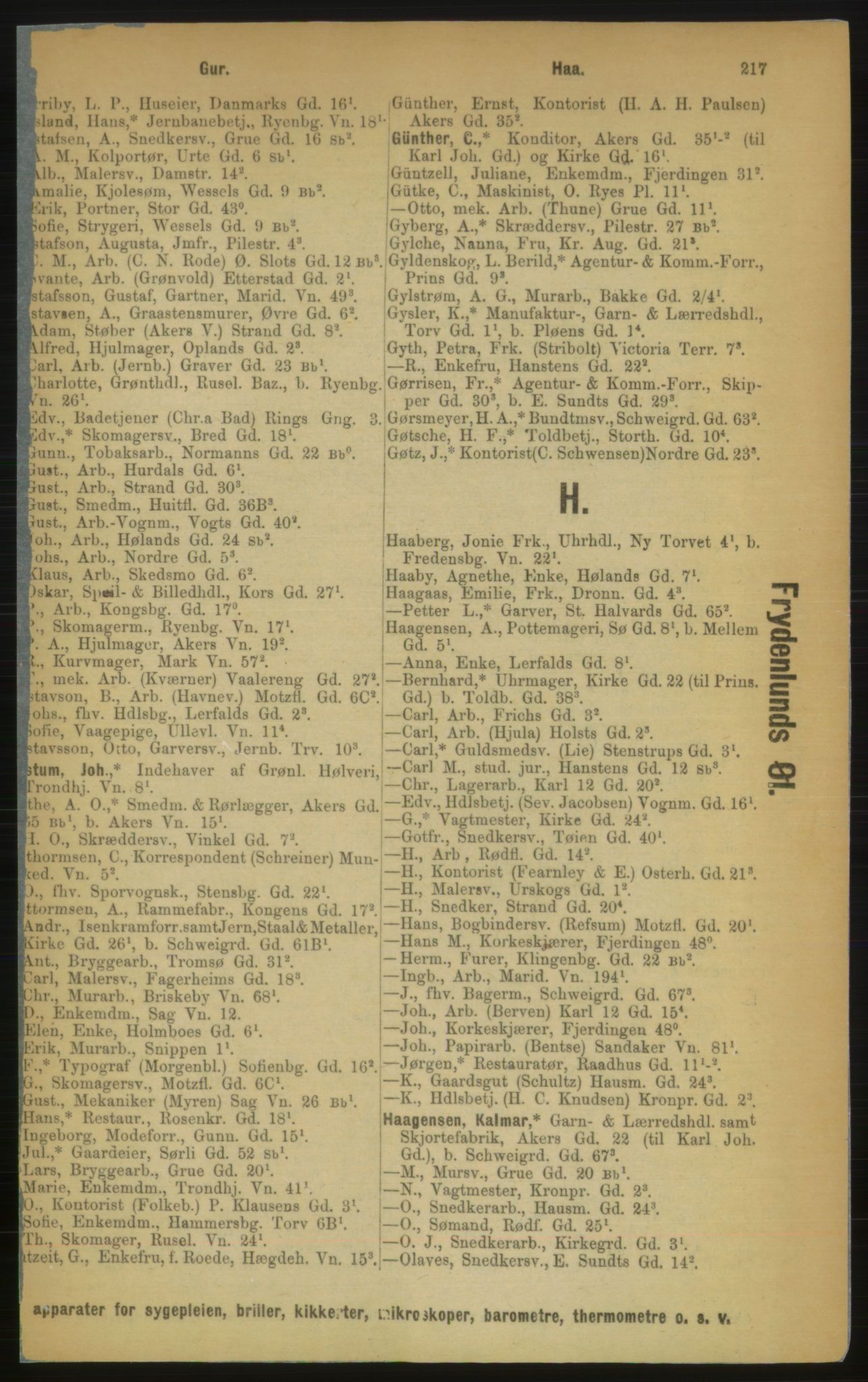 Kristiania/Oslo adressebok, PUBL/-, 1889, p. 217