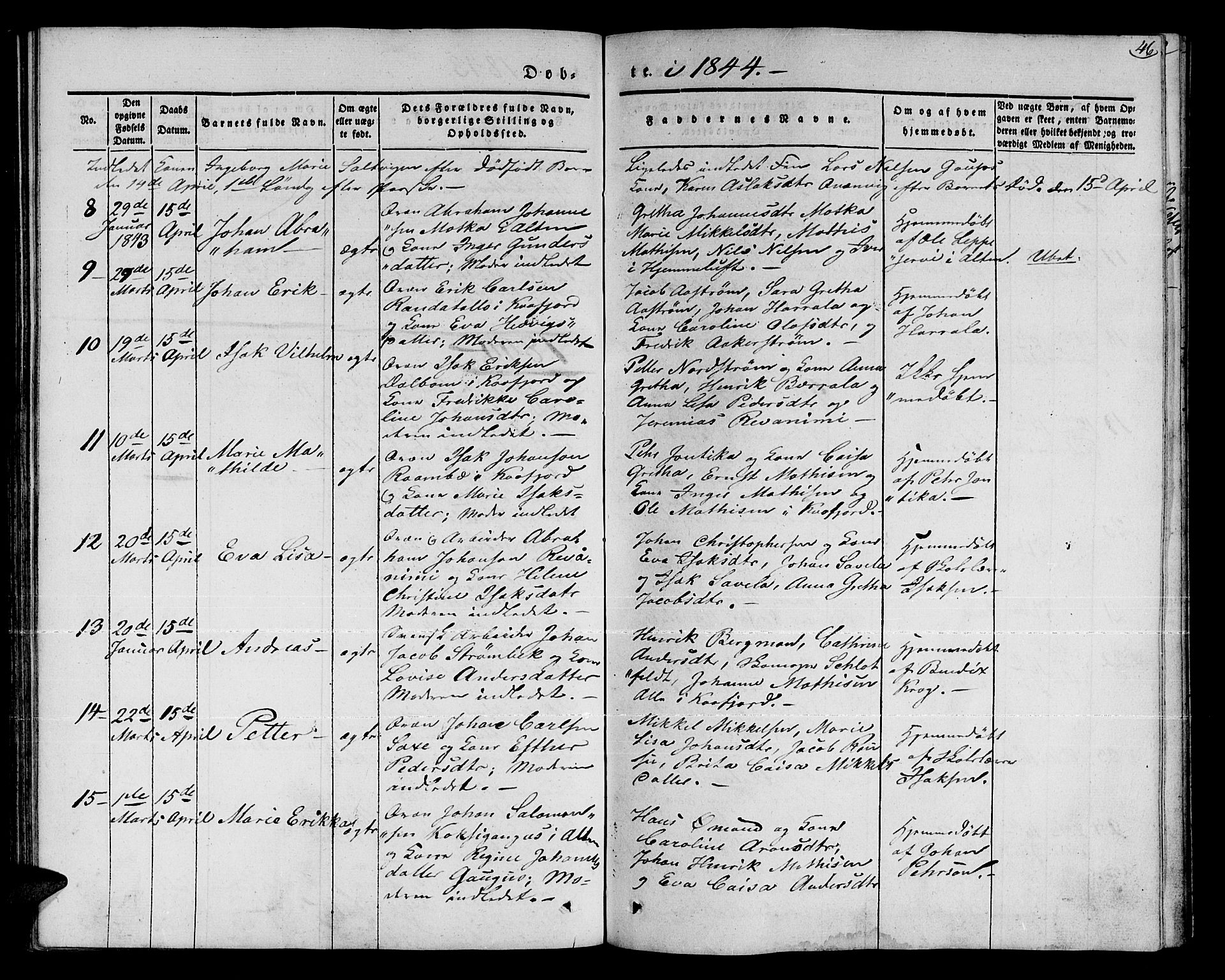 Talvik sokneprestkontor, AV/SATØ-S-1337/H/Ha/L0015kirke: Parish register (official) no. 15, 1837-1847, p. 46