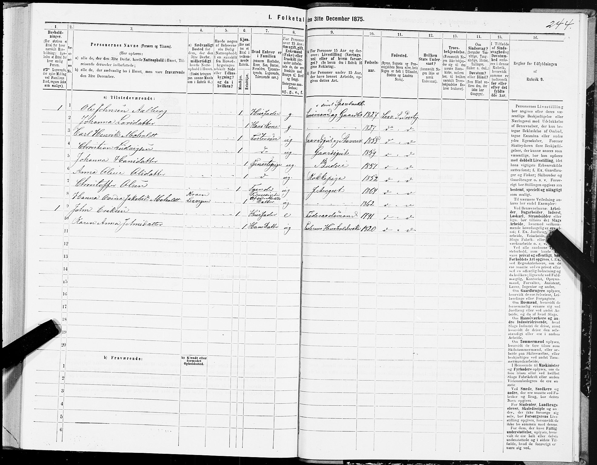 SAT, 1875 census for 1718P Leksvik, 1875, p. 2244