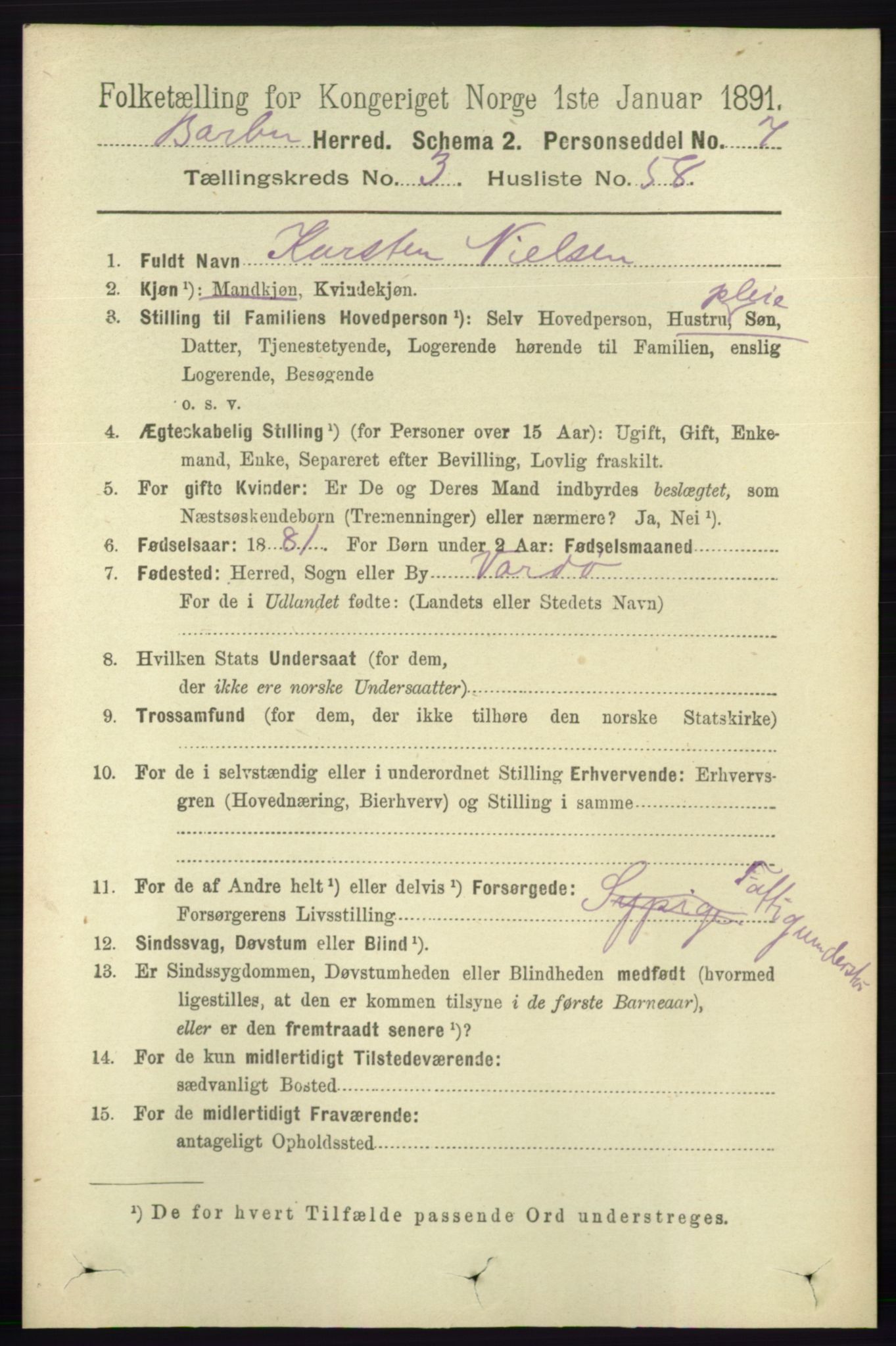 RA, 1891 census for 0990 Barbu, 1891, p. 2151