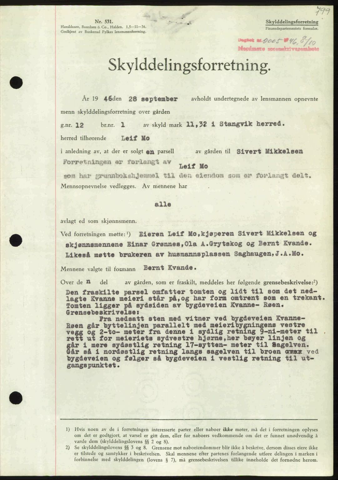 Nordmøre sorenskriveri, AV/SAT-A-4132/1/2/2Ca: Mortgage book no. A102, 1946-1946, Diary no: : 2005/1946