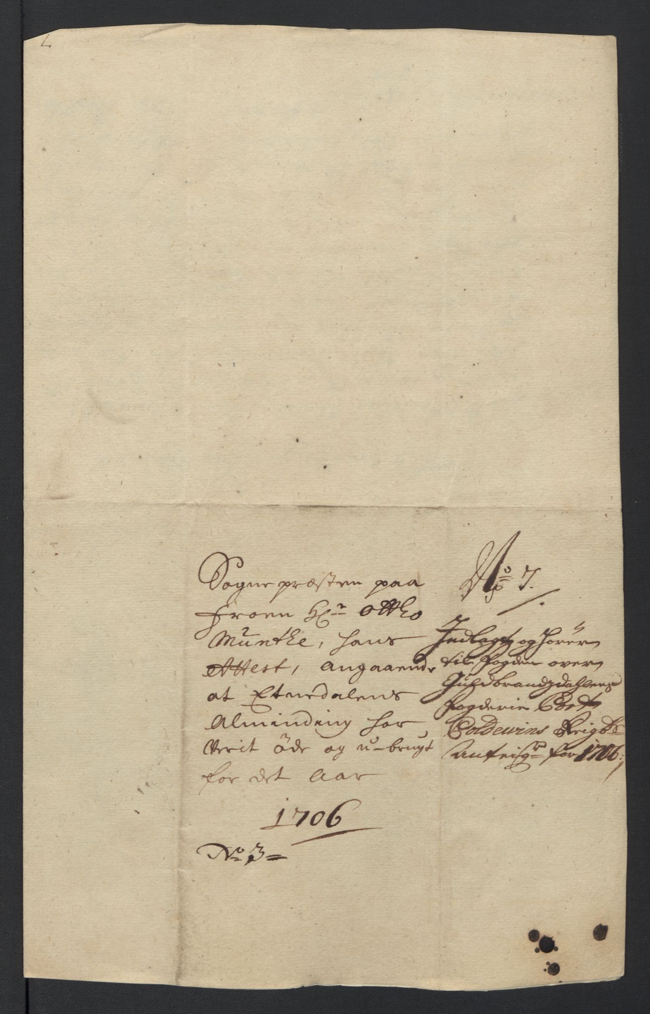 Rentekammeret inntil 1814, Reviderte regnskaper, Fogderegnskap, AV/RA-EA-4092/R17/L1178: Fogderegnskap Gudbrandsdal, 1705-1707, p. 293