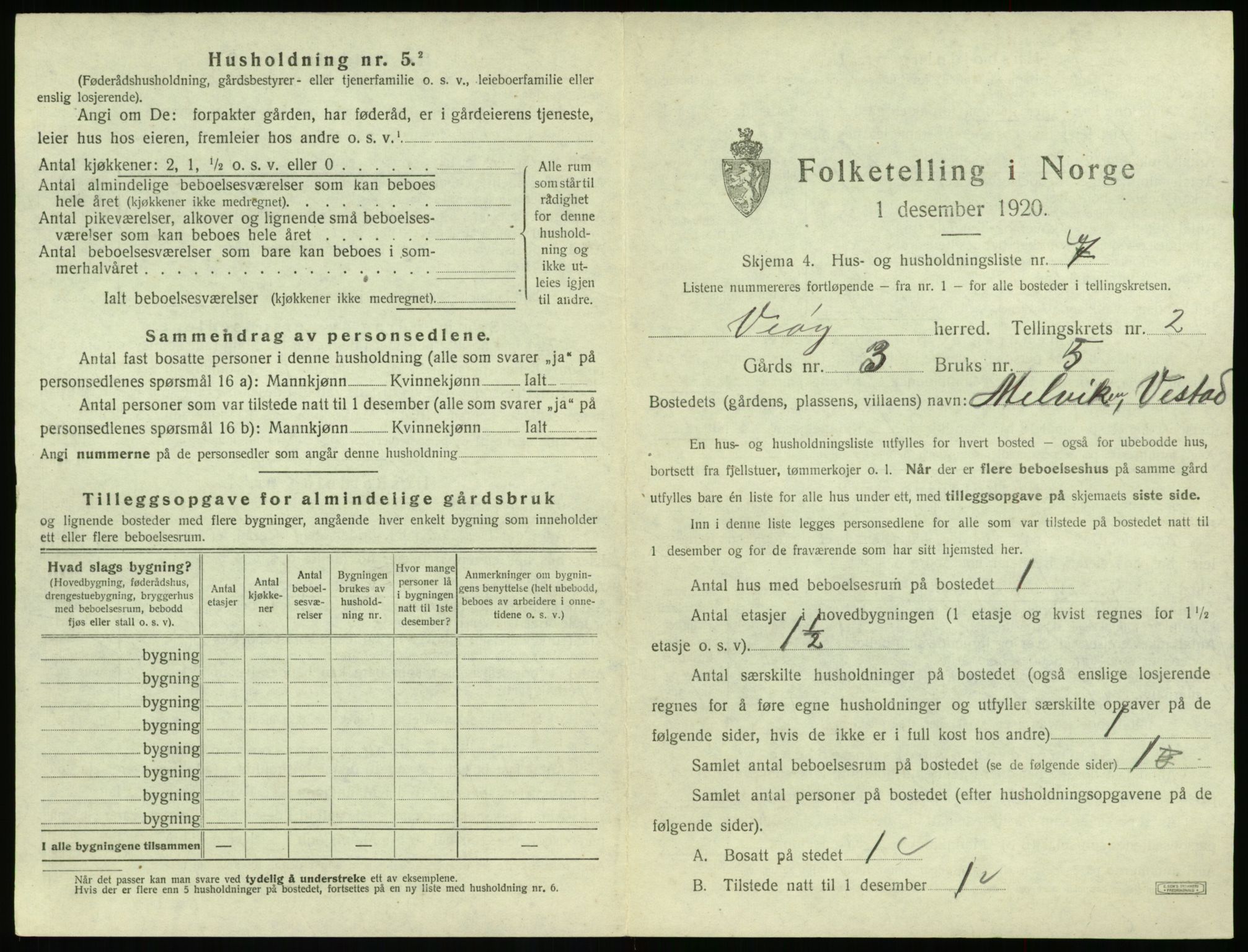 SAT, 1920 census for Veøy, 1920, p. 141