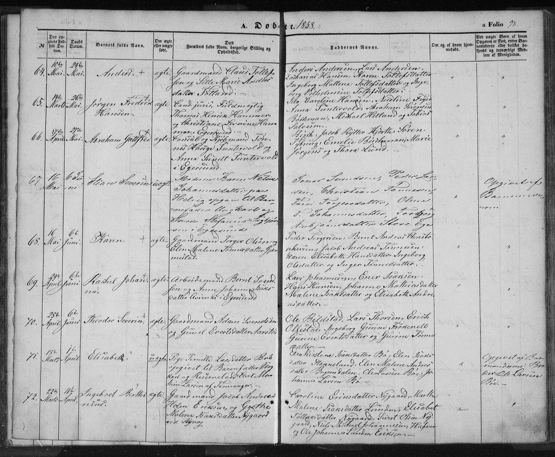 Eigersund sokneprestkontor, AV/SAST-A-101807/S08/L0012: Parish register (official) no. A 12.1, 1850-1865, p. 98