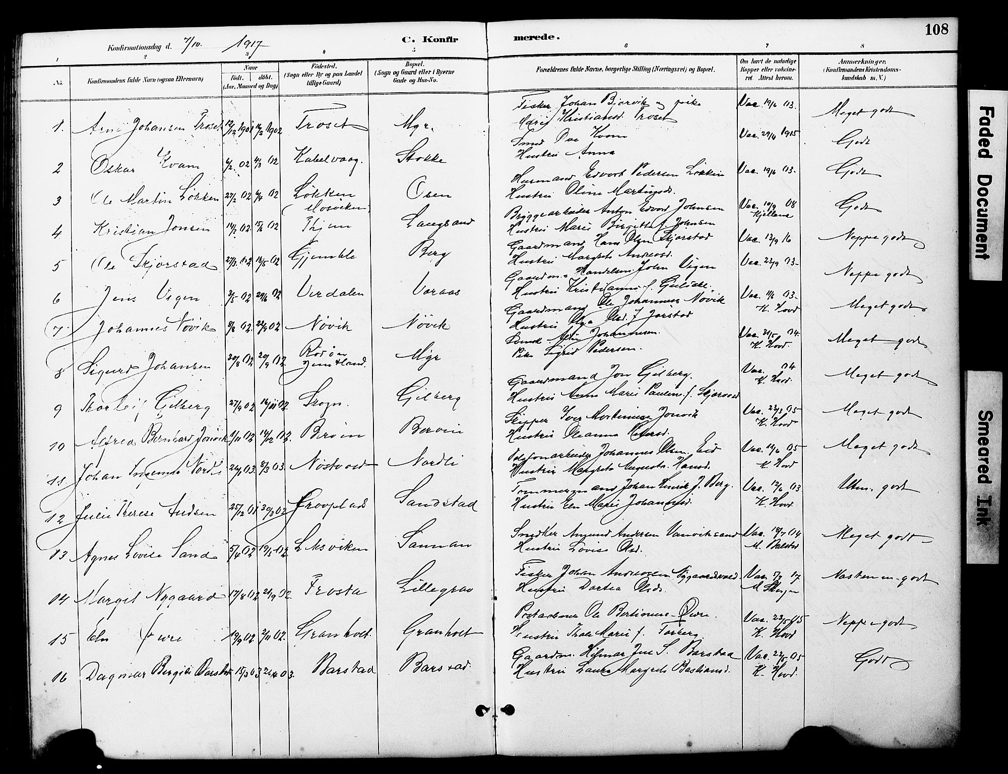 Ministerialprotokoller, klokkerbøker og fødselsregistre - Nord-Trøndelag, AV/SAT-A-1458/722/L0226: Parish register (copy) no. 722C02, 1889-1927, p. 108