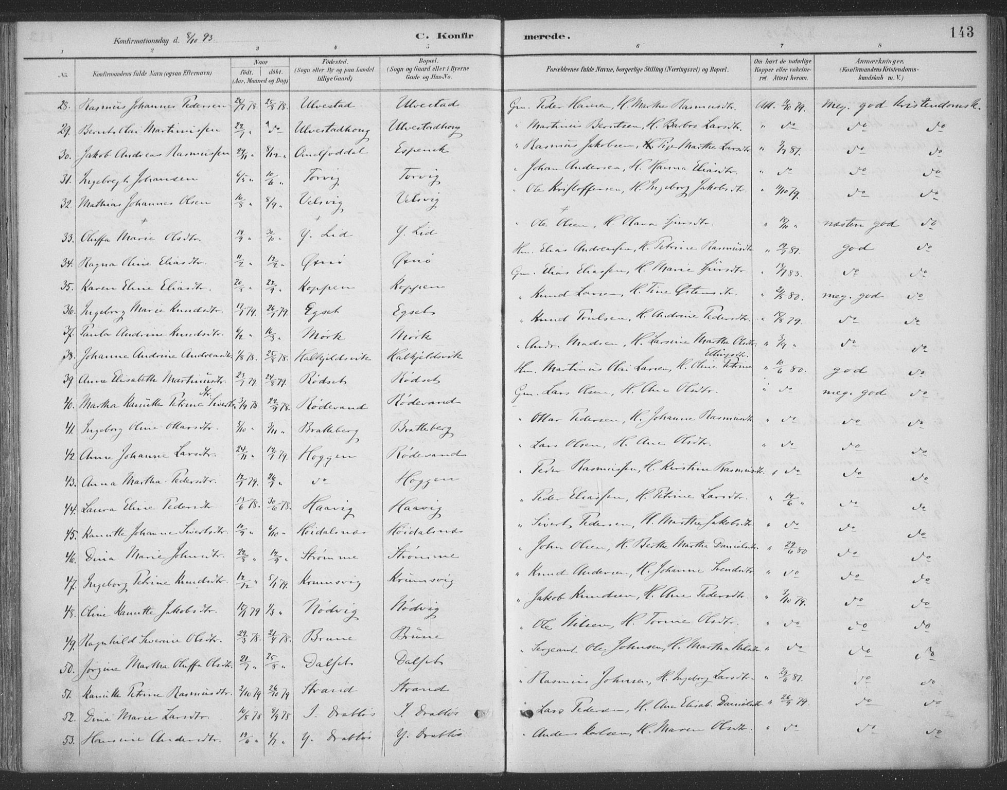 Ministerialprotokoller, klokkerbøker og fødselsregistre - Møre og Romsdal, AV/SAT-A-1454/511/L0142: Parish register (official) no. 511A09, 1891-1905, p. 143