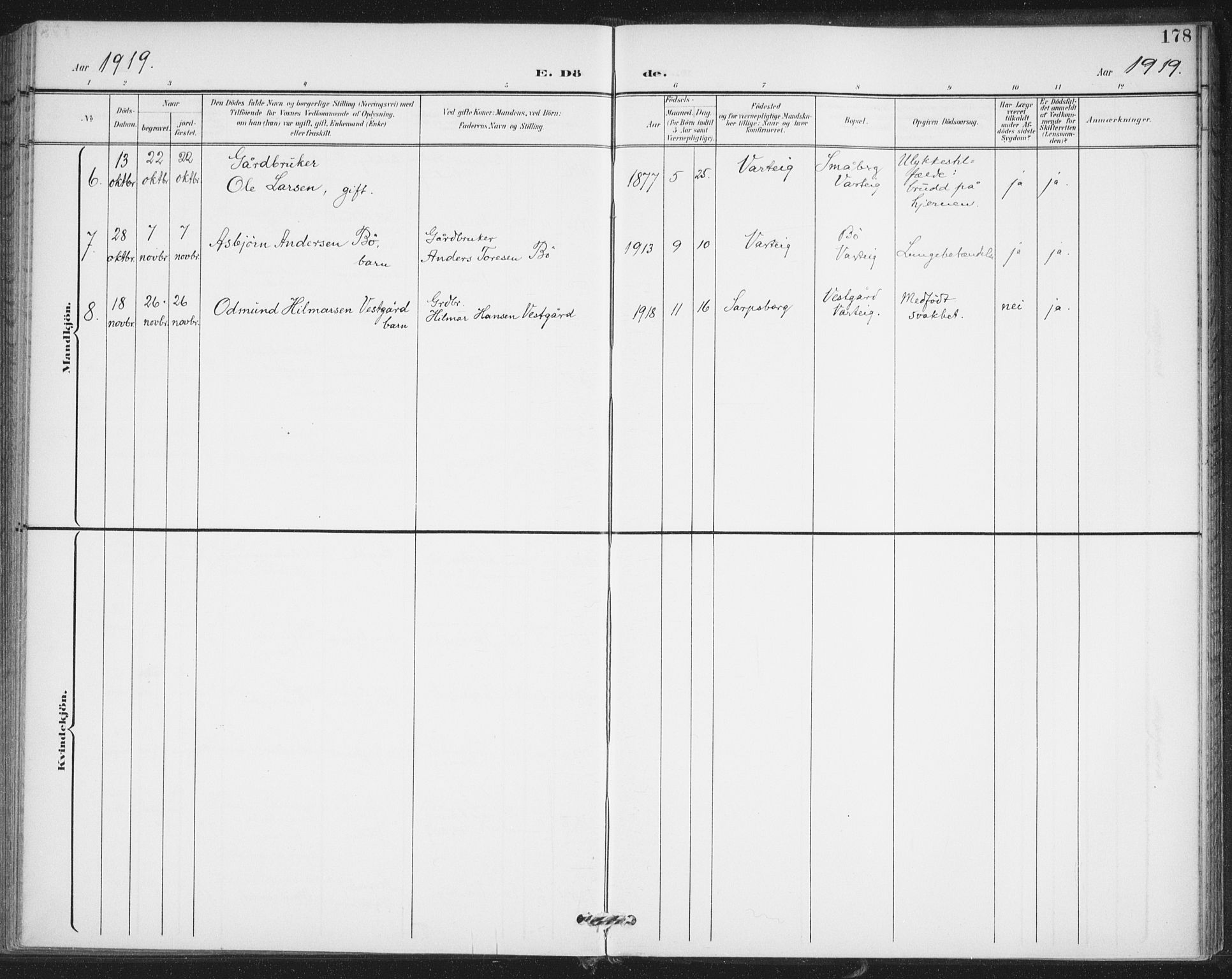 Varteig prestekontor Kirkebøker, AV/SAO-A-10447a/F/Fa/L0003: Parish register (official) no. 3, 1899-1919, p. 178