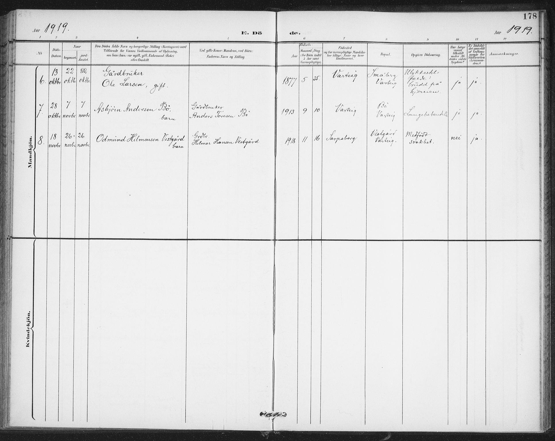 Varteig prestekontor Kirkebøker, AV/SAO-A-10447a/F/Fa/L0003: Parish register (official) no. 3, 1899-1919, p. 178