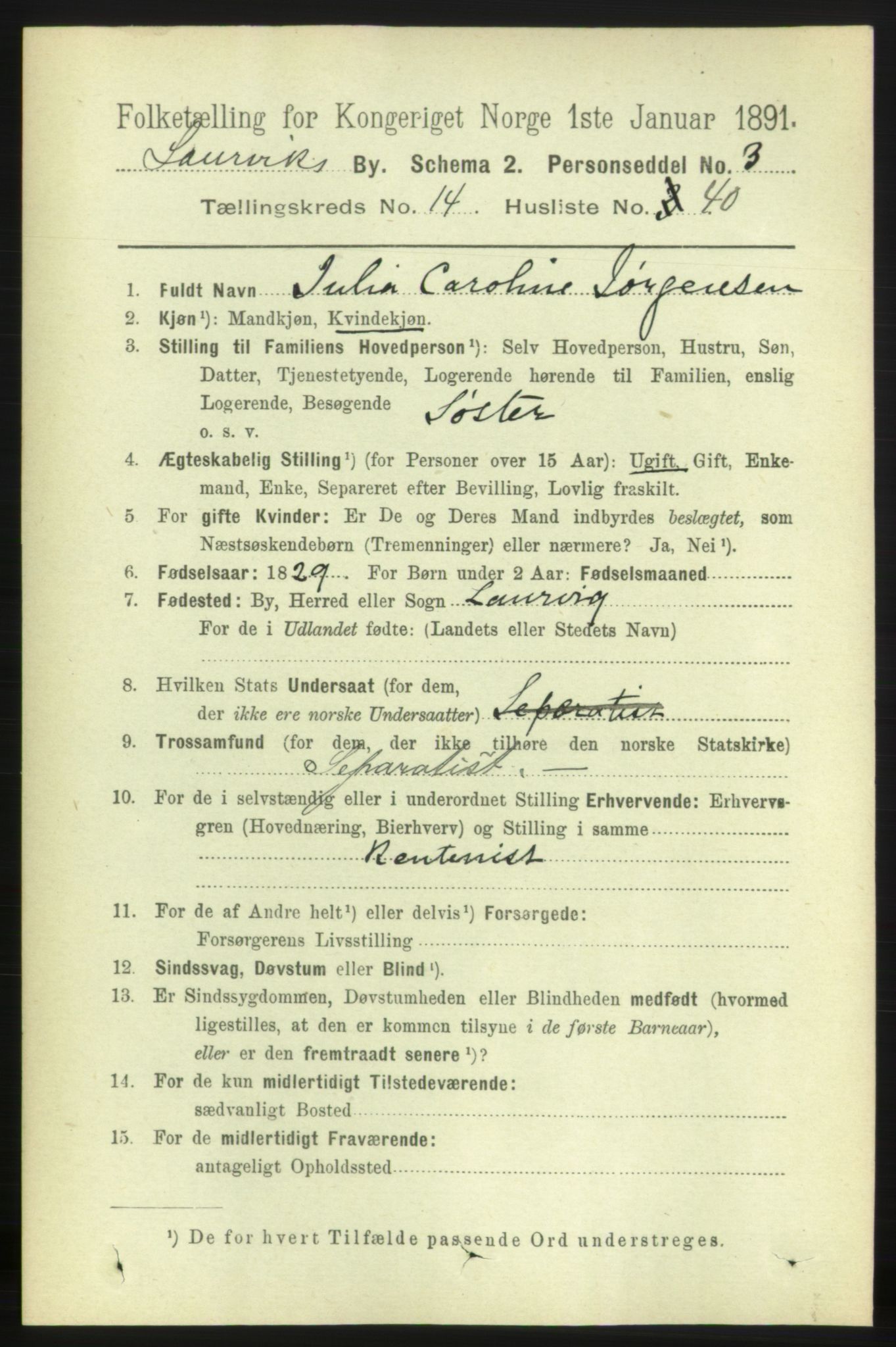 RA, 1891 census for 0707 Larvik, 1891, p. 11299