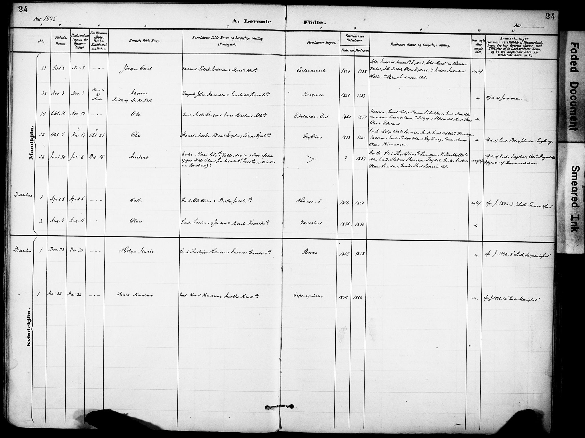 Gjerstad sokneprestkontor, AV/SAK-1111-0014/F/Fa/Faa/L0010: Parish register (official) no. A 10, 1891-1902, p. 24