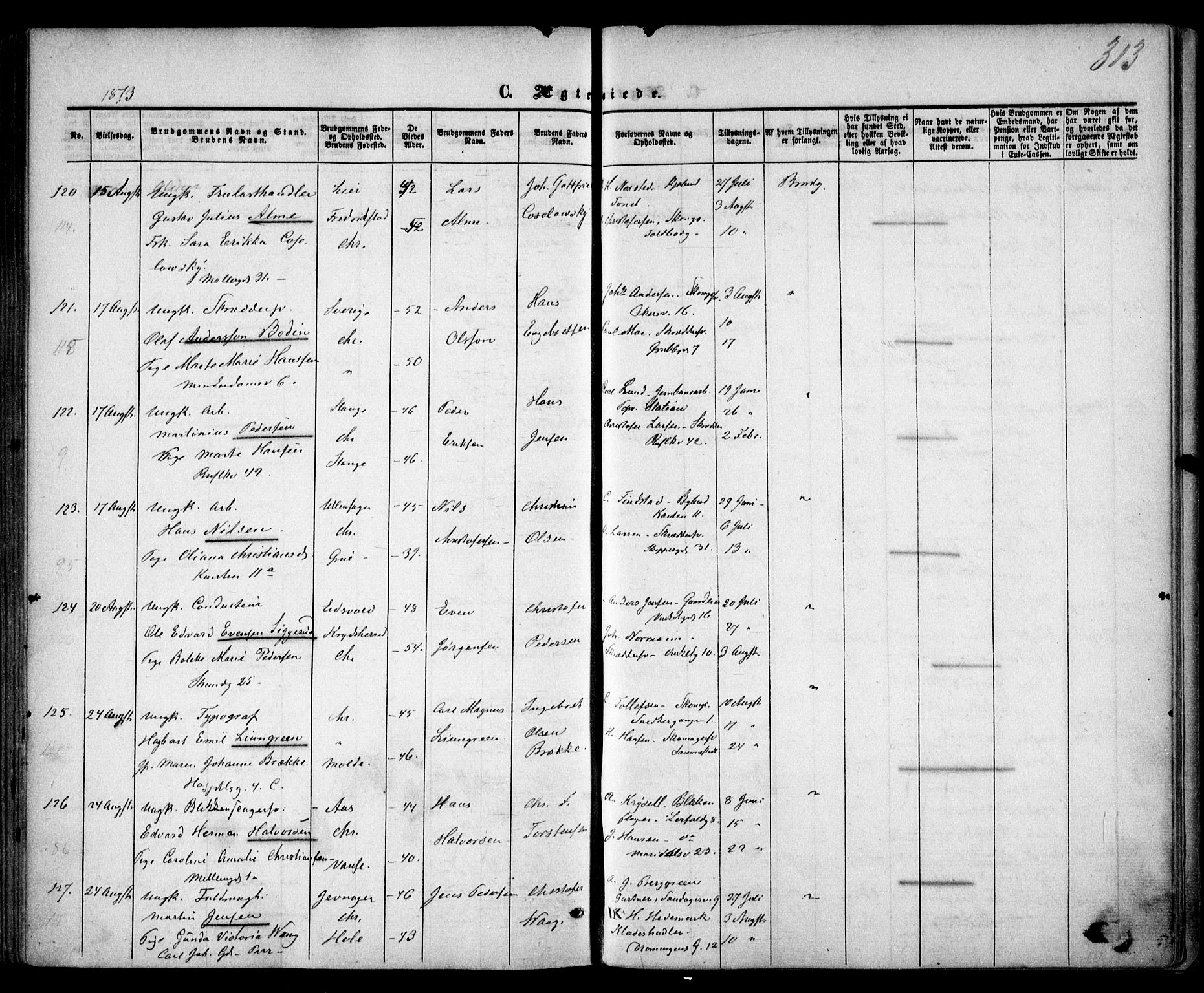 Trefoldighet prestekontor Kirkebøker, AV/SAO-A-10882/F/Fc/L0001: Parish register (official) no. III 1, 1858-1874, p. 313