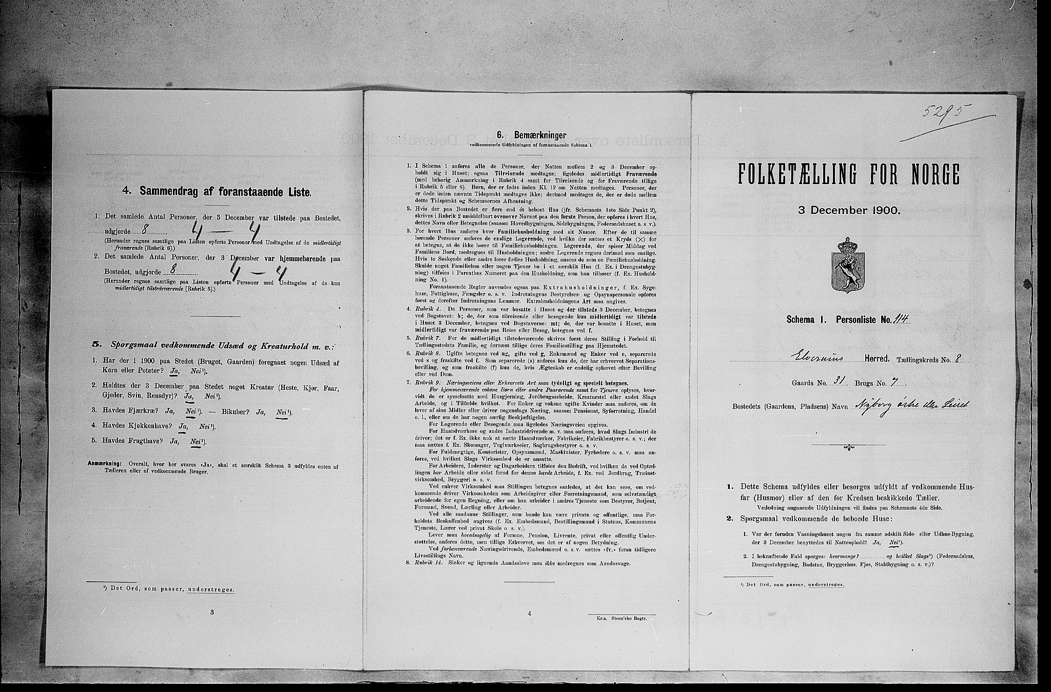 SAH, 1900 census for Elverum, 1900, p. 1095