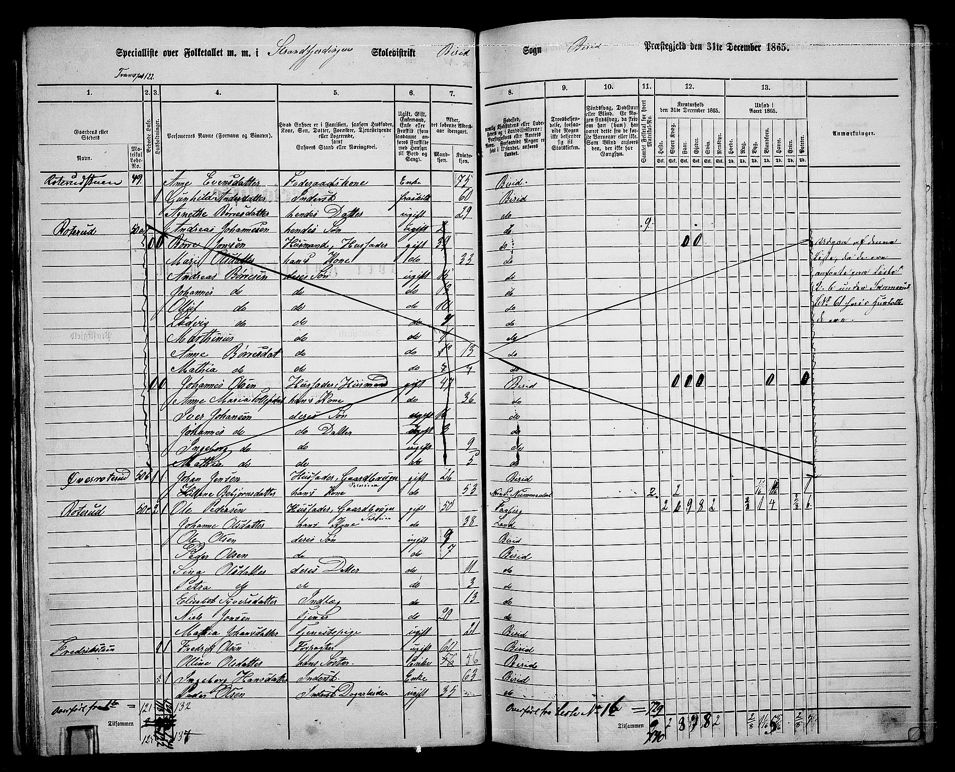 RA, 1865 census for Biri, 1865, p. 38