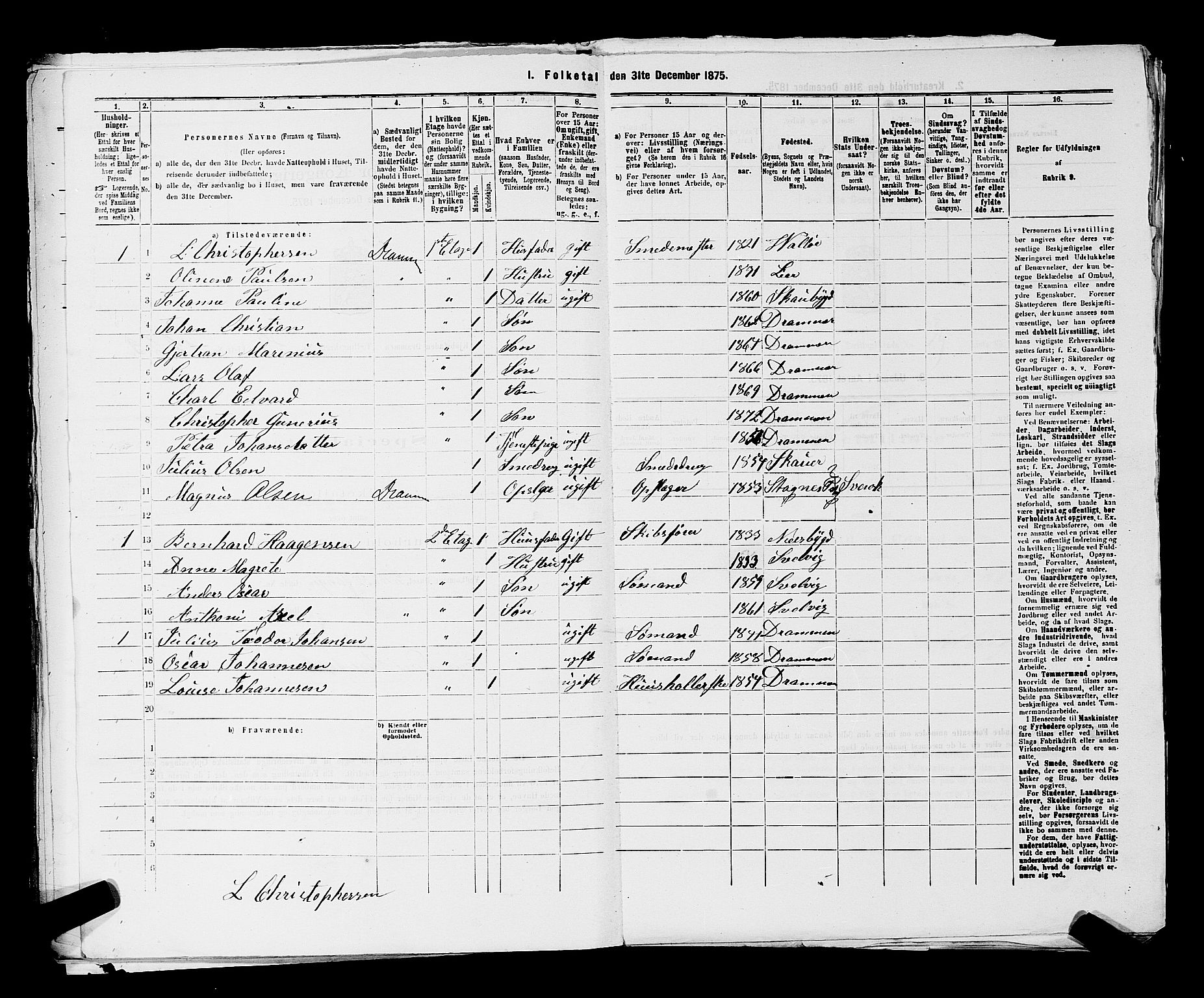 SAKO, 1875 census for 0602 Drammen, 1875, p. 3365