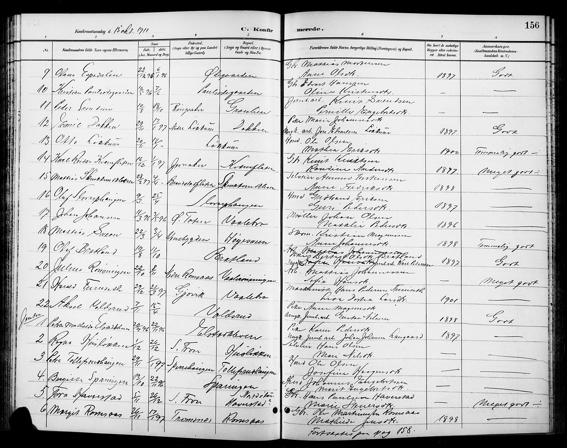 Ringebu prestekontor, AV/SAH-PREST-082/H/Ha/Hab/L0009: Parish register (copy) no. 9, 1899-1921, p. 156