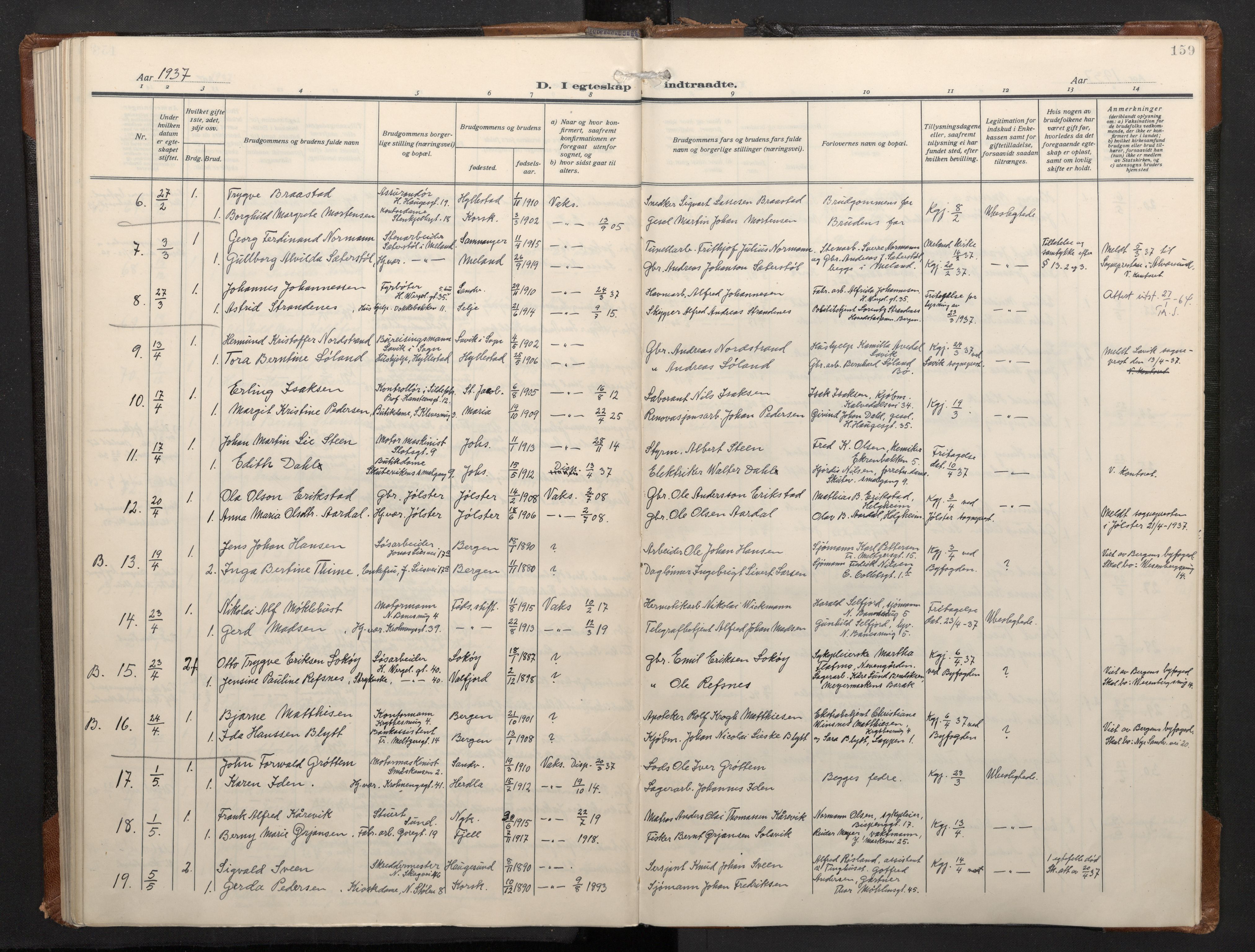 Mariakirken Sokneprestembete, SAB/A-76901/H/Haa/L0016: Parish register (official) no. C 4, 1927-1938, p. 158b-159a