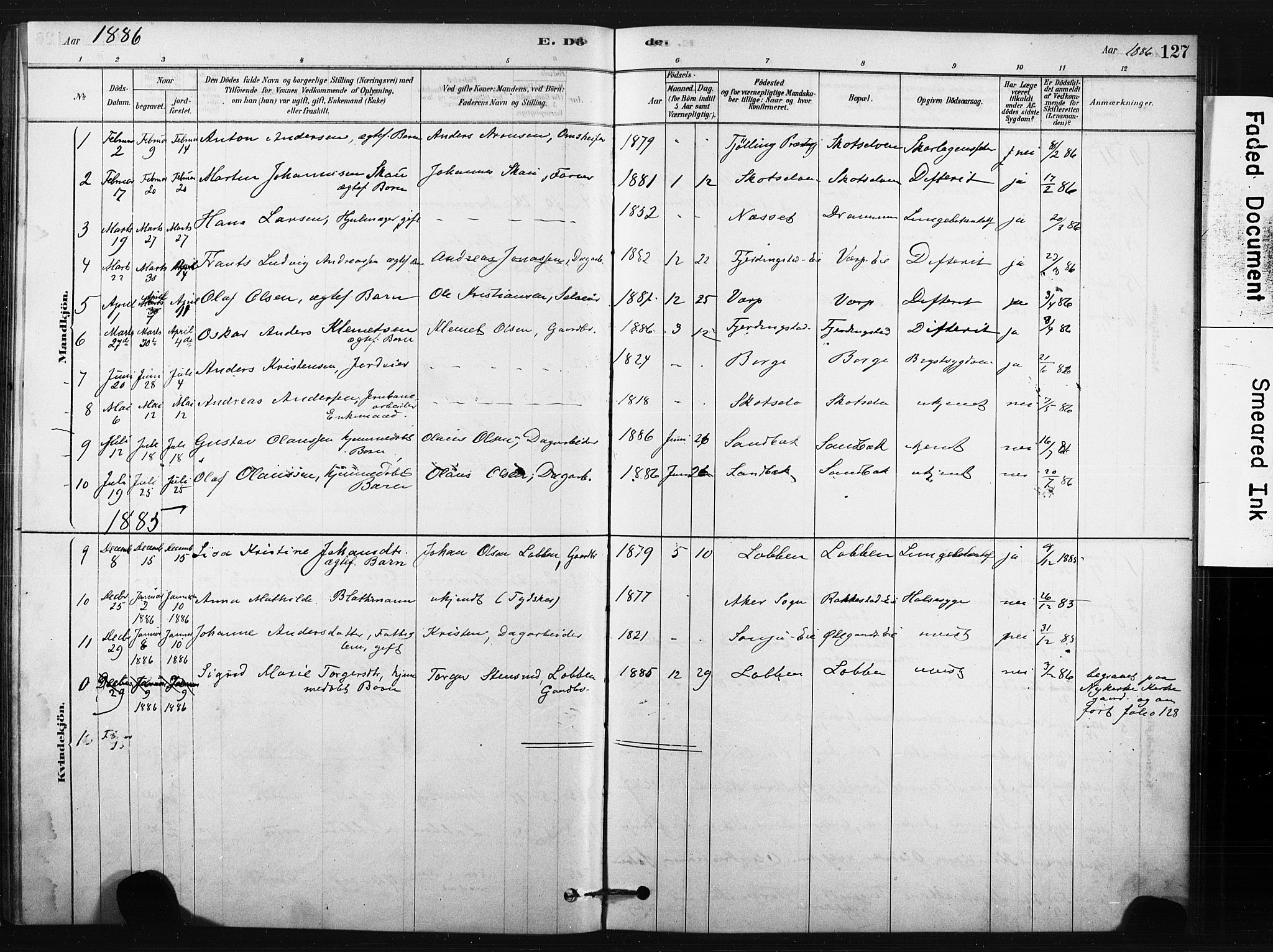 Eiker kirkebøker, AV/SAKO-A-4/F/Fc/L0001: Parish register (official) no. III 1, 1878-1889, p. 127