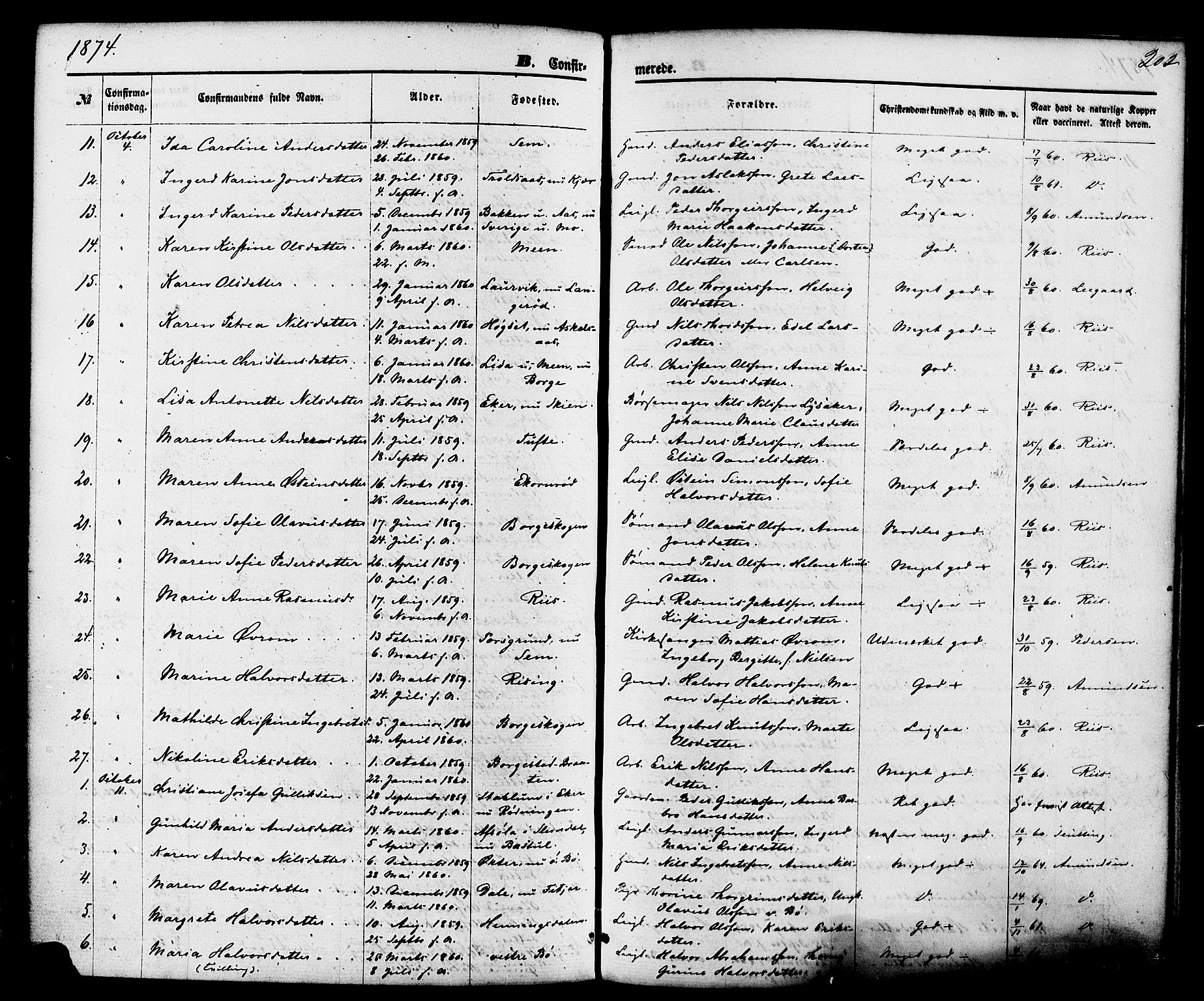 Gjerpen kirkebøker, AV/SAKO-A-265/F/Fa/L0009: Parish register (official) no. I 9, 1872-1885, p. 202