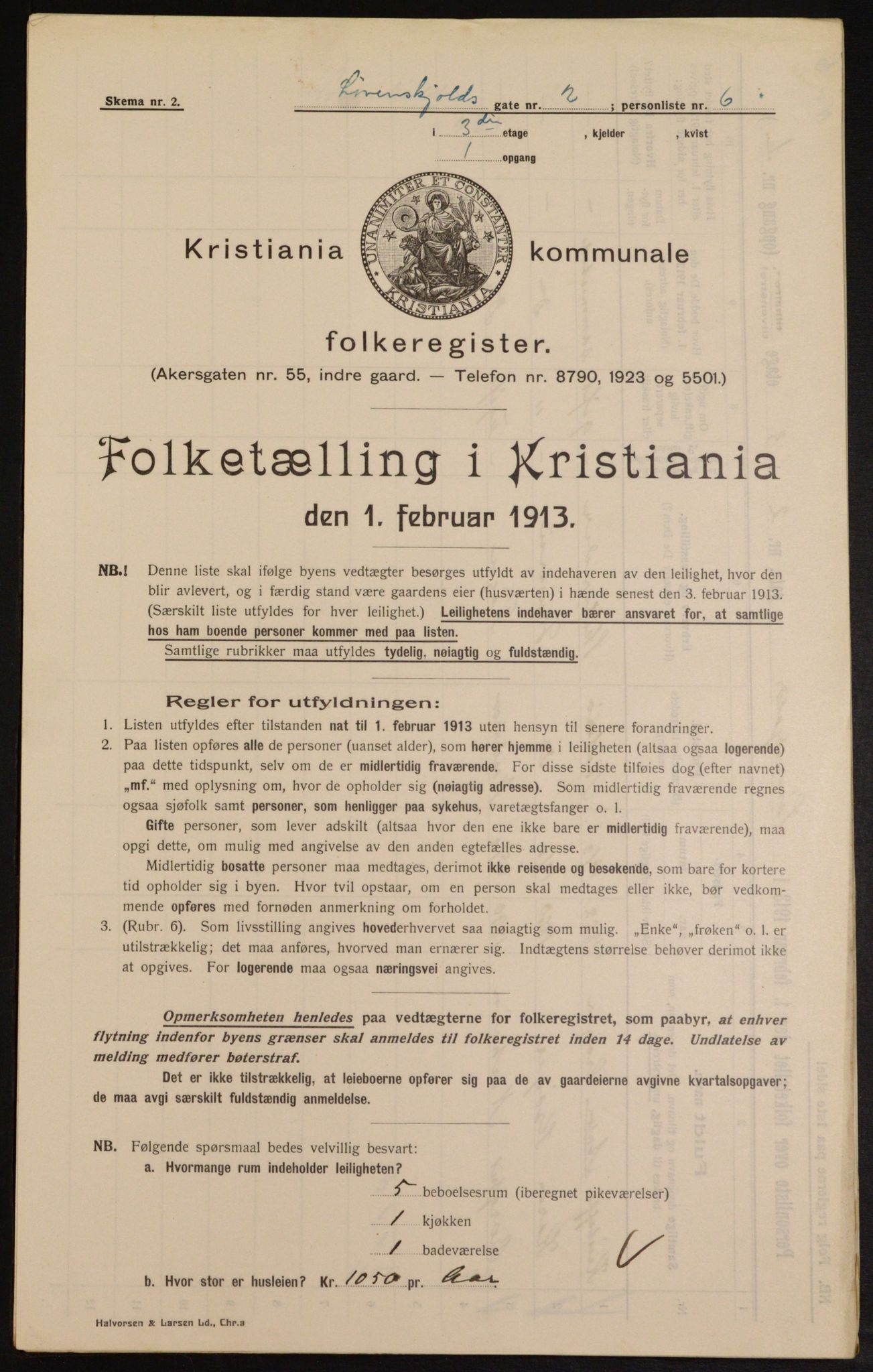 OBA, Municipal Census 1913 for Kristiania, 1913, p. 58587