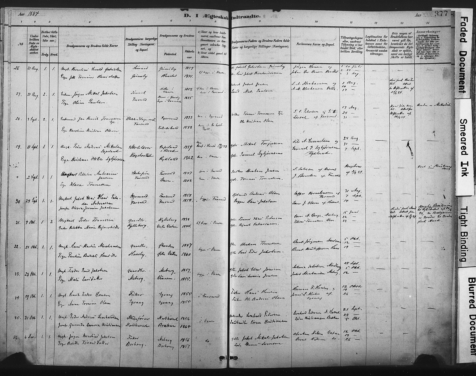 Lista sokneprestkontor, AV/SAK-1111-0027/F/Fa/L0012: Parish register (official) no. A 12, 1879-1903, p. 377