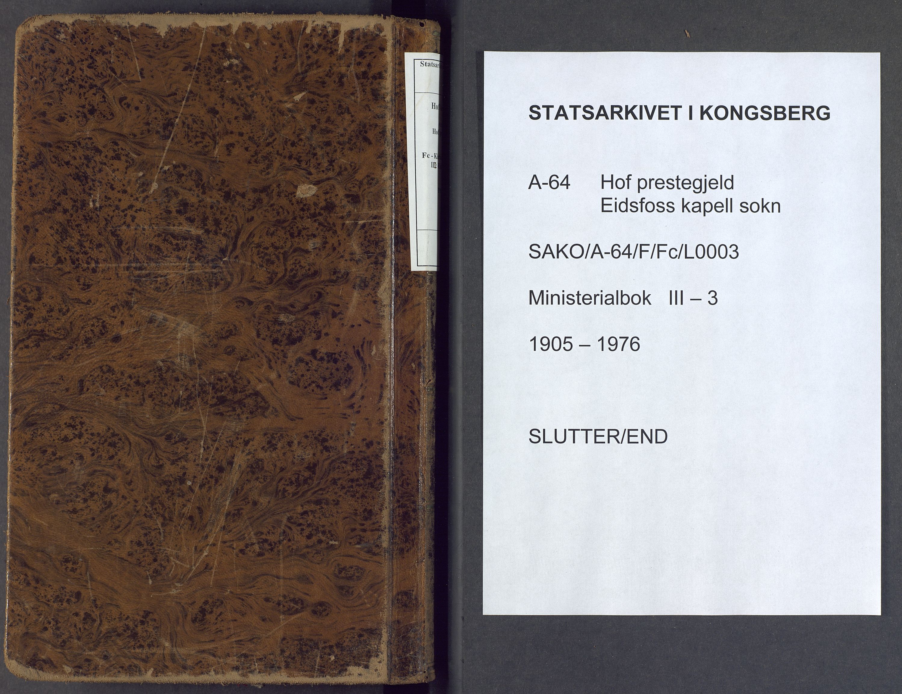 Hof kirkebøker, AV/SAKO-A-64/F/Fc/L0003: Parish register (official) no. III 3, 1905-1976