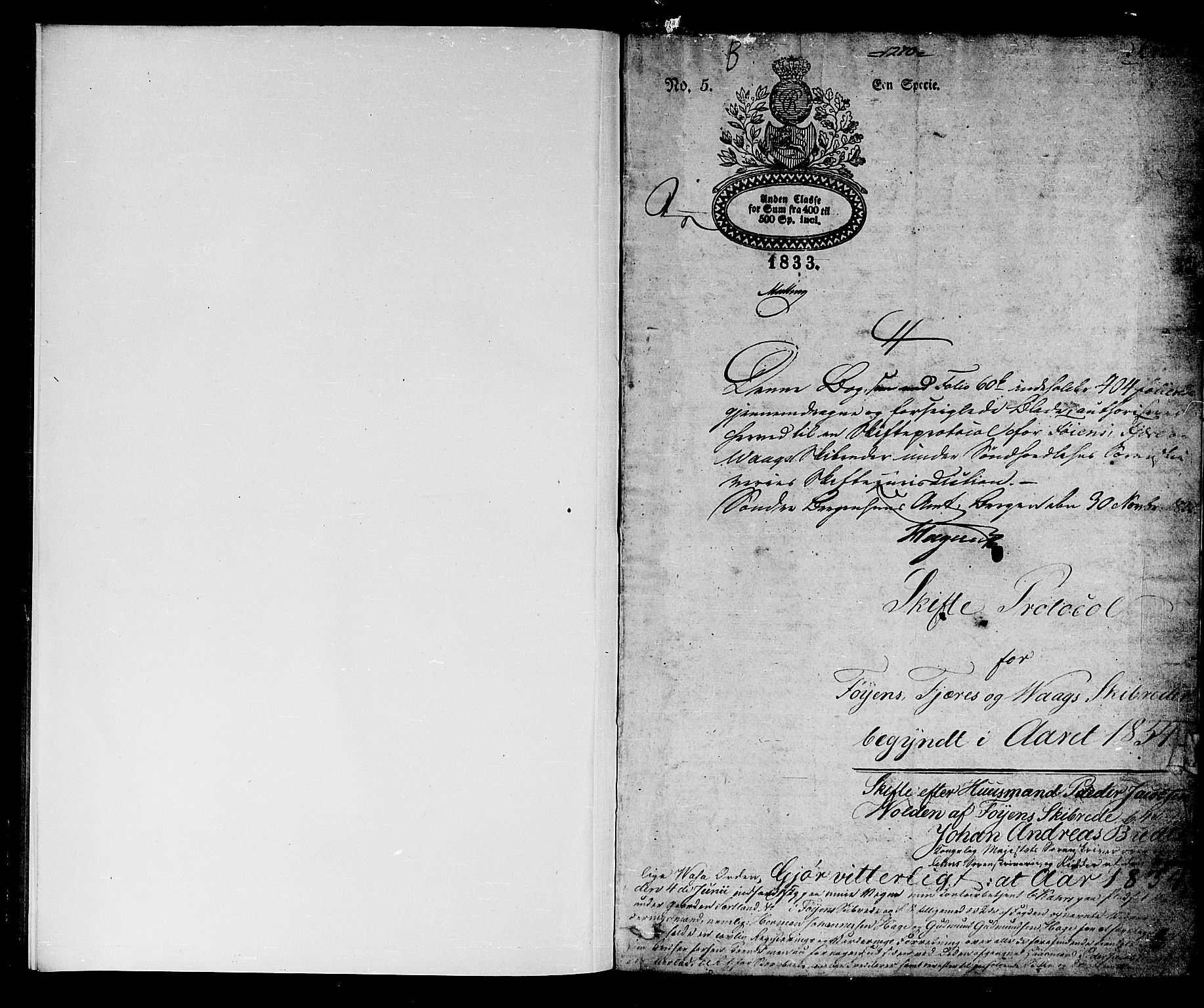 Sunnhordland sorenskrivar, SAB/A-2401/1/H/Ha/Had/L0004: Skifteprotokollar. Føyen, Fjære og Våg. Register i protokoll., 1834-1838, p. 0b-1a