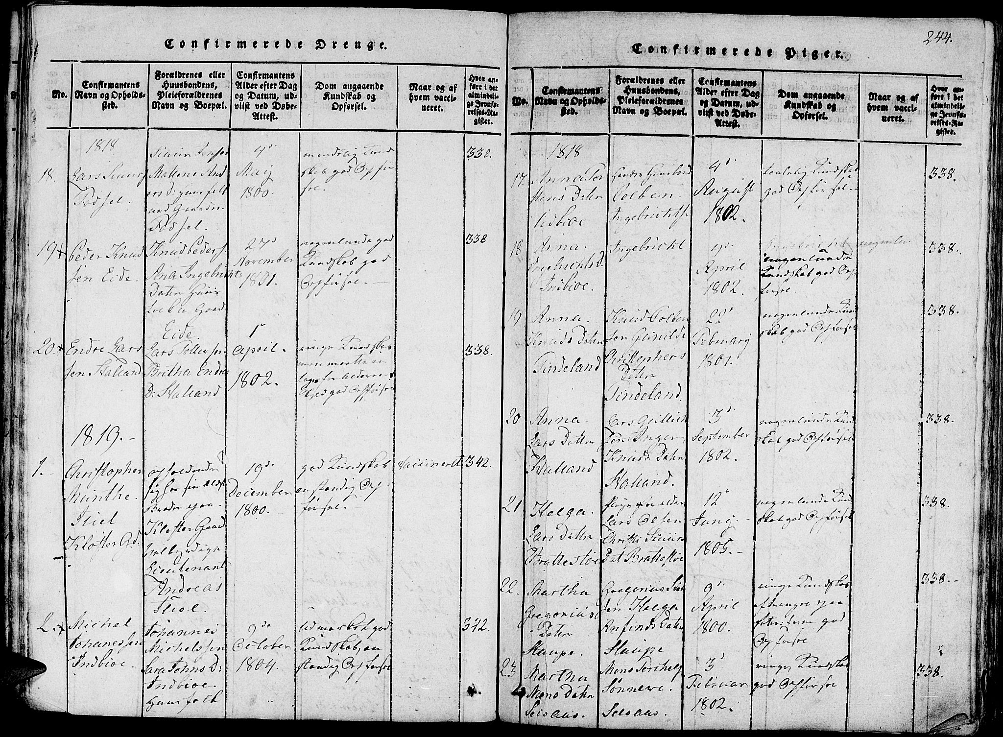 Fjelberg sokneprestembete, AV/SAB-A-75201/H/Haa: Parish register (official) no. A 4, 1816-1822, p. 244