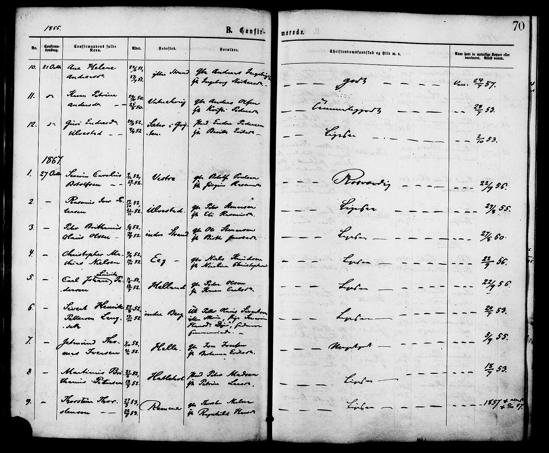 Ministerialprotokoller, klokkerbøker og fødselsregistre - Møre og Romsdal, AV/SAT-A-1454/525/L0373: Parish register (official) no. 525A03, 1864-1879, p. 70