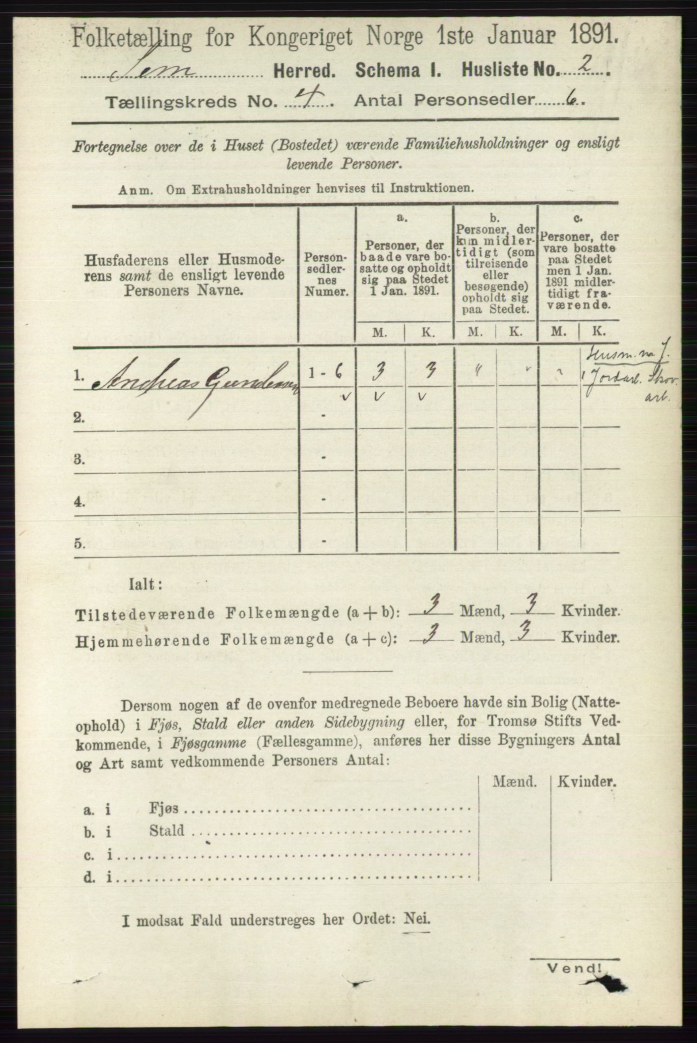 RA, 1891 census for 0721 Sem, 1891, p. 1481