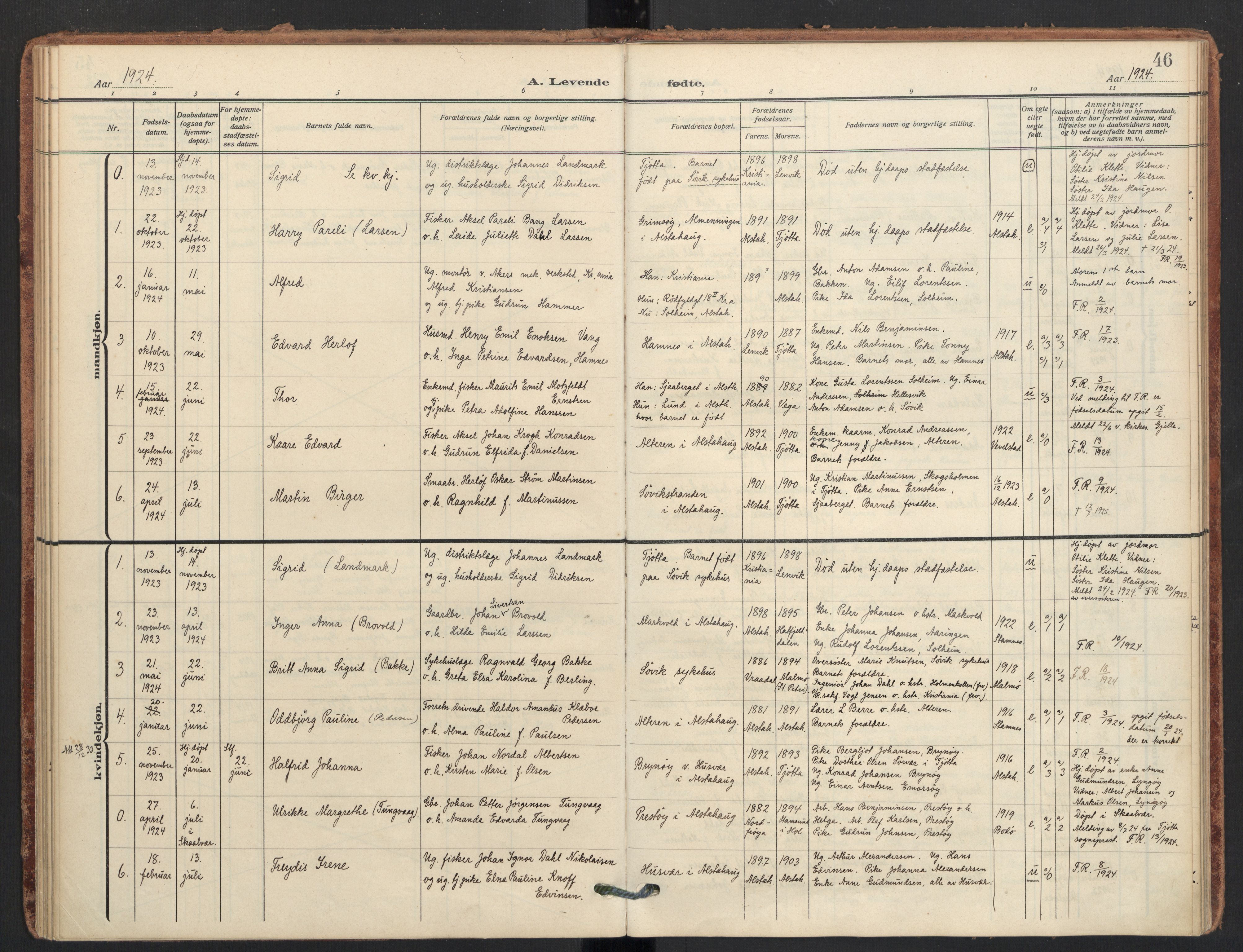 Ministerialprotokoller, klokkerbøker og fødselsregistre - Nordland, AV/SAT-A-1459/830/L0455: Parish register (official) no. 830A19, 1912-1942, p. 46