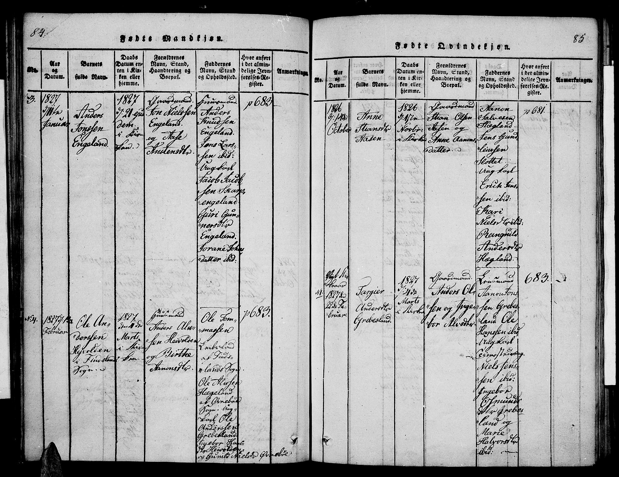 Vennesla sokneprestkontor, AV/SAK-1111-0045/Fa/Fac/L0003: Parish register (official) no. A 3, 1820-1834, p. 84-85