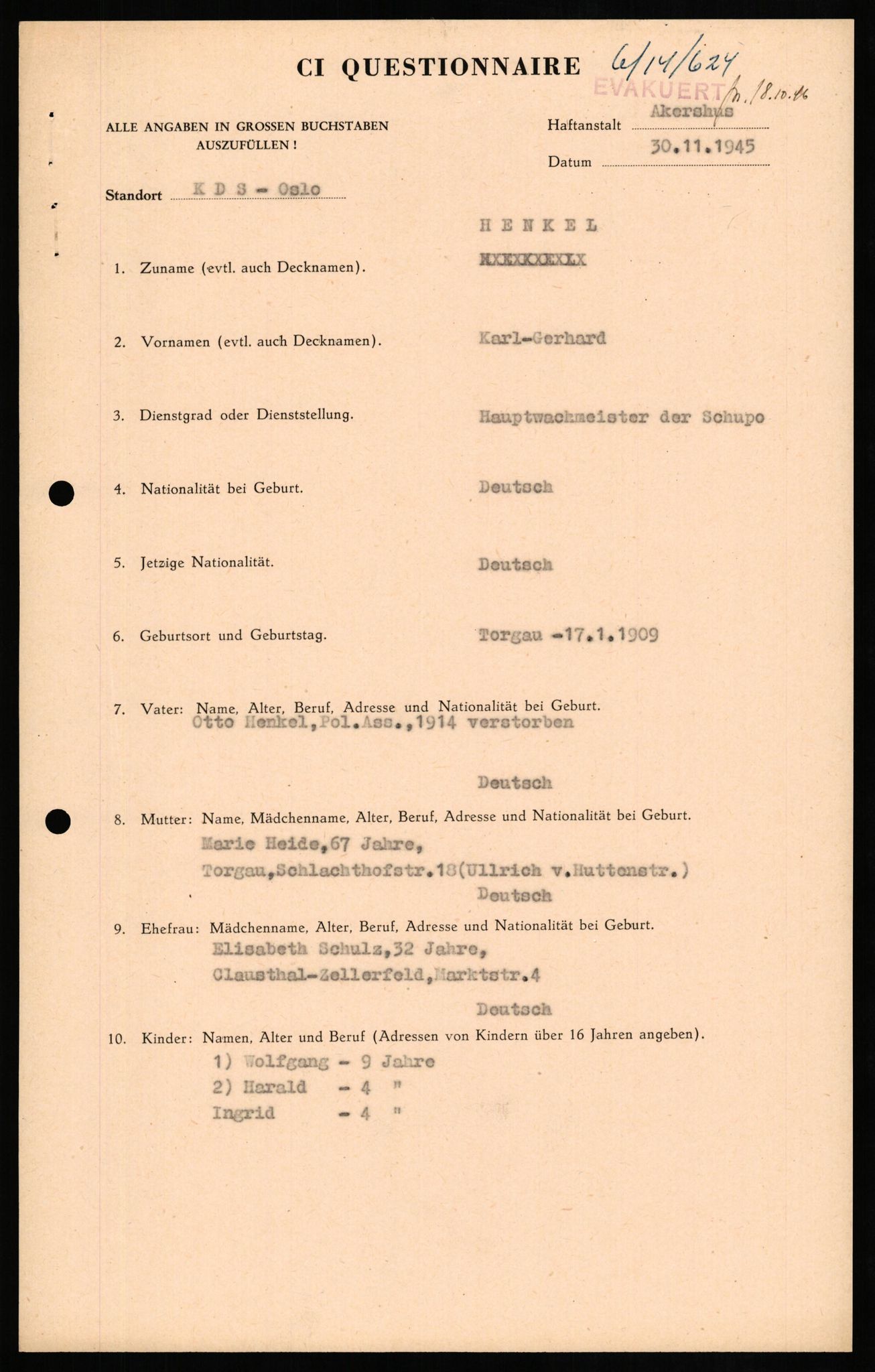 Forsvaret, Forsvarets overkommando II, AV/RA-RAFA-3915/D/Db/L0012: CI Questionaires. Tyske okkupasjonsstyrker i Norge. Tyskere., 1945-1946, p. 449