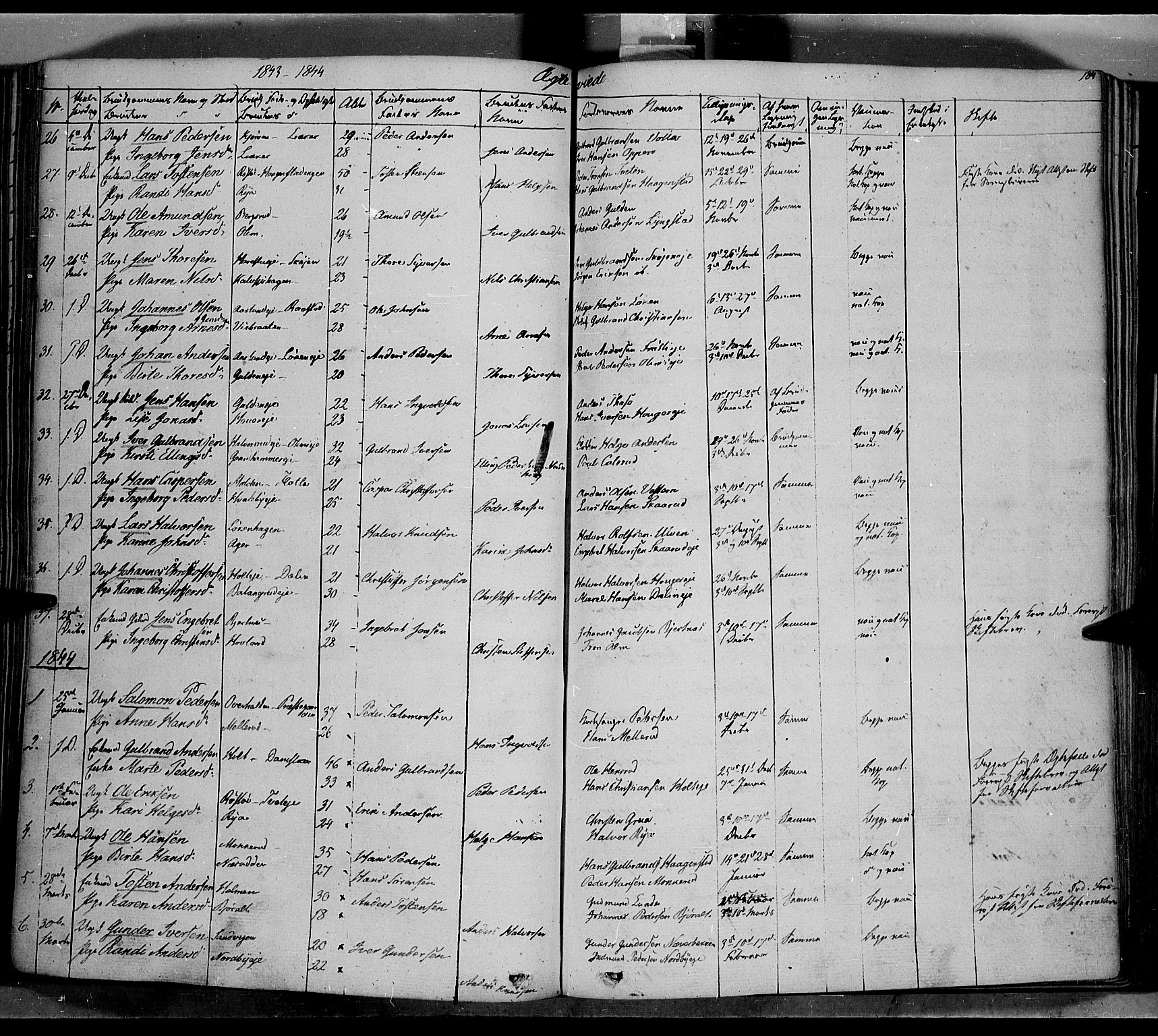 Jevnaker prestekontor, SAH/PREST-116/H/Ha/Haa/L0006: Parish register (official) no. 6, 1837-1857, p. 184