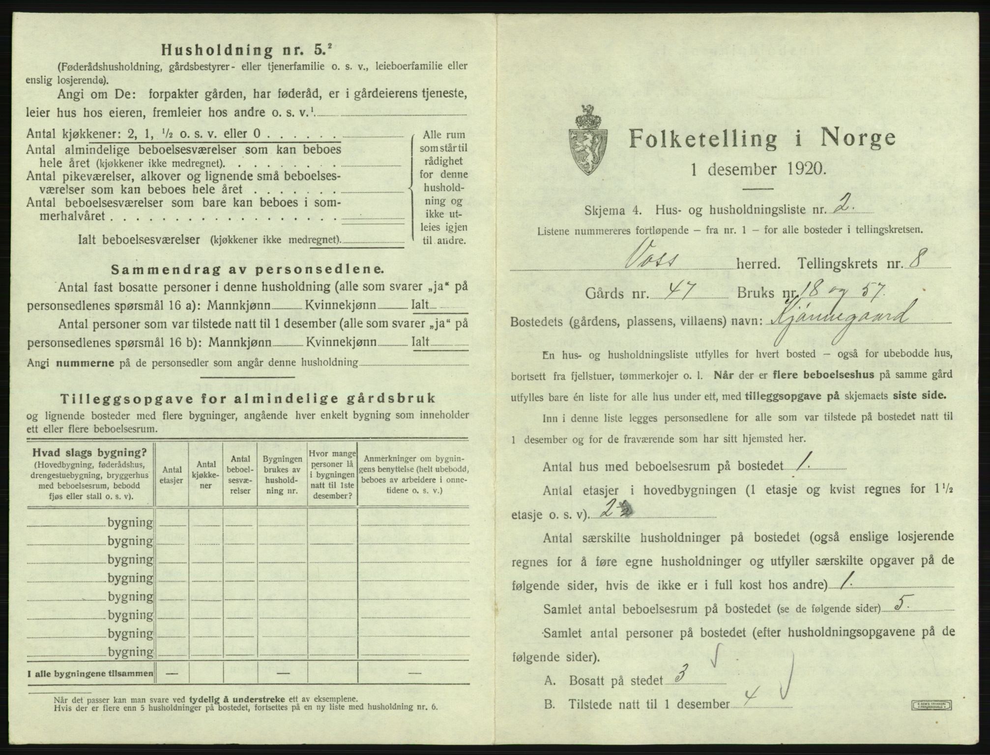 SAB, 1920 census for Voss, 1920, p. 745