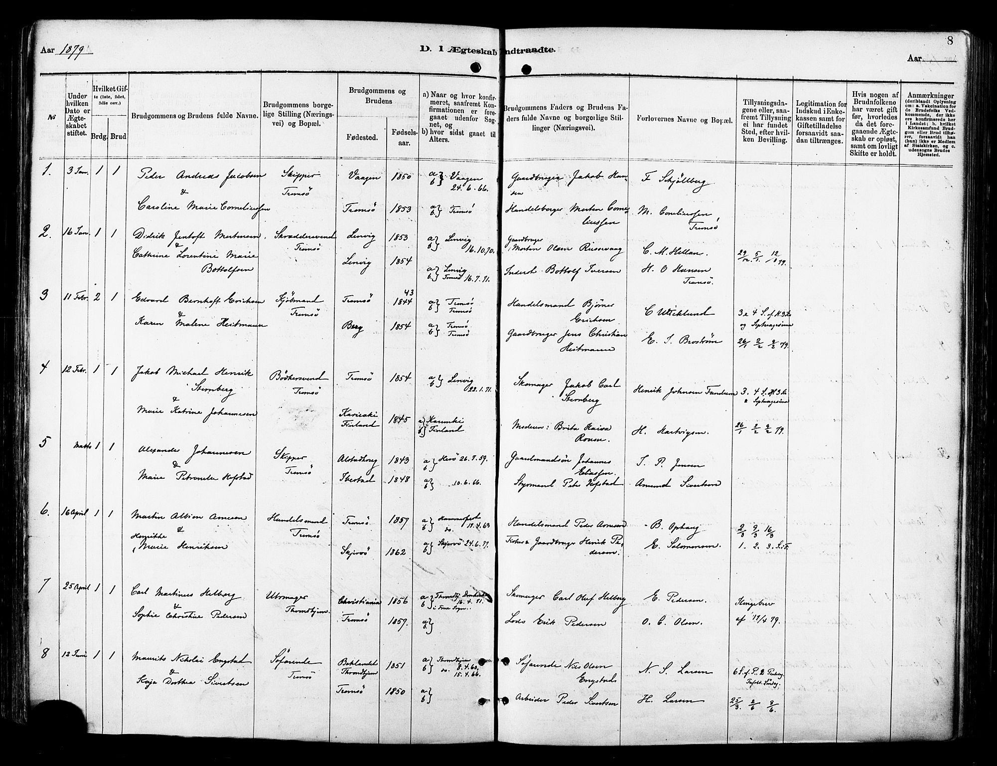 Tromsø sokneprestkontor/stiftsprosti/domprosti, AV/SATØ-S-1343/G/Ga/L0014kirke: Parish register (official) no. 14, 1878-1888, p. 8