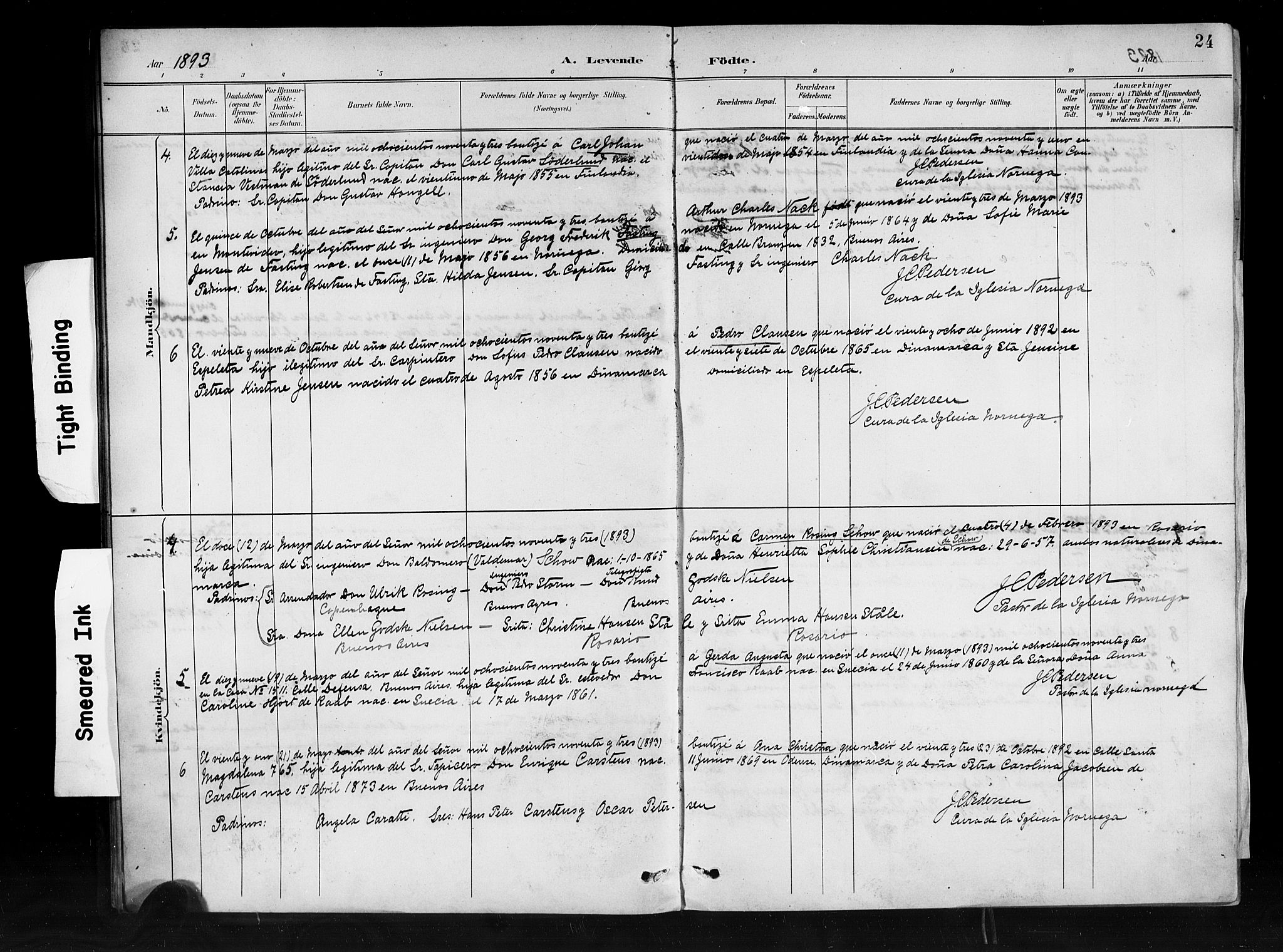 Den norske sjømannsmisjon i utlandet/Syd-Amerika (Buenos Aires m.fl.), AV/SAB-SAB/PA-0118/H/Ha/L0001: Parish register (official) no. A 1, 1888-1898, p. 24