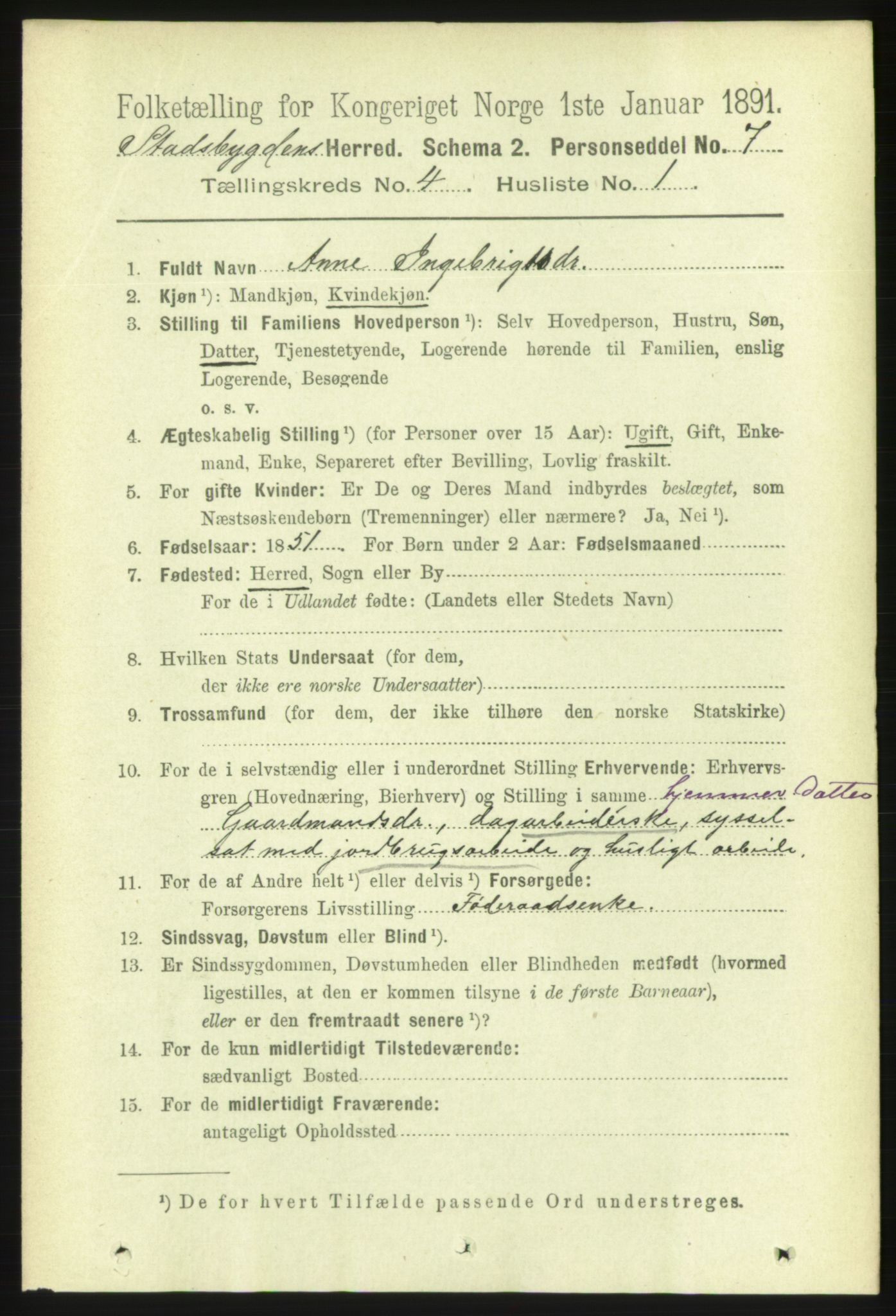 RA, 1891 census for 1625 Stadsbygd, 1891, p. 1827