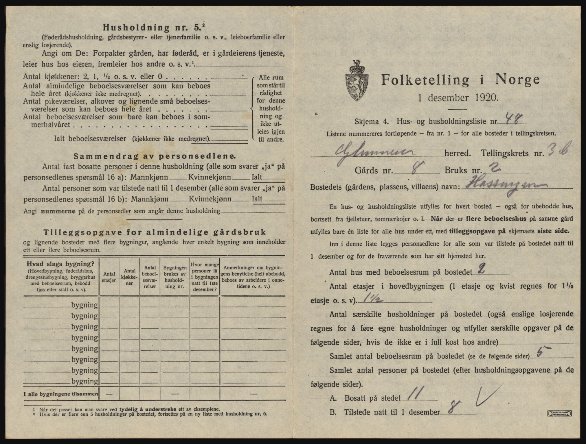 SAO, 1920 census for Glemmen, 1920, p. 1123