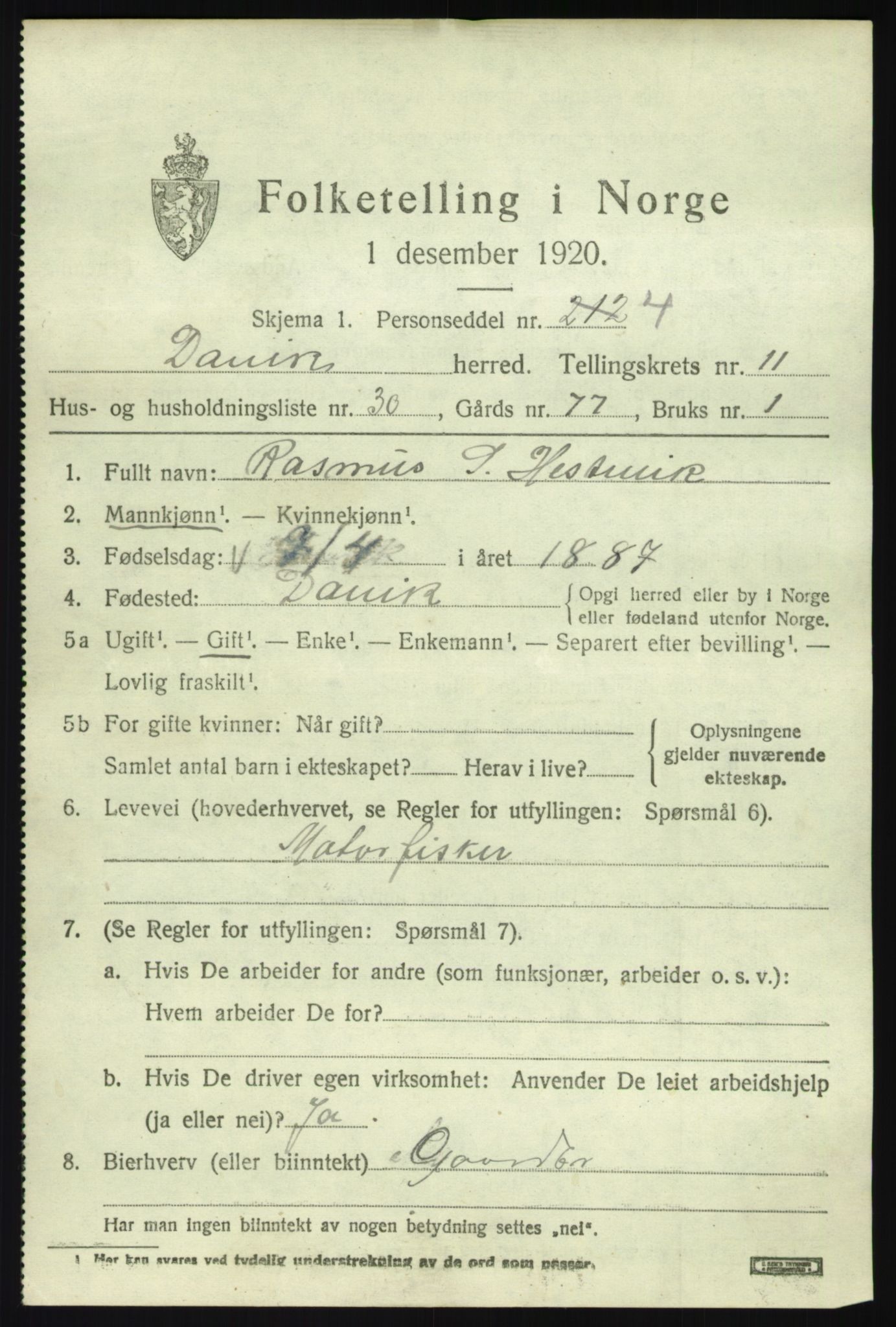 SAB, 1920 census for Davik, 1920, p. 5787