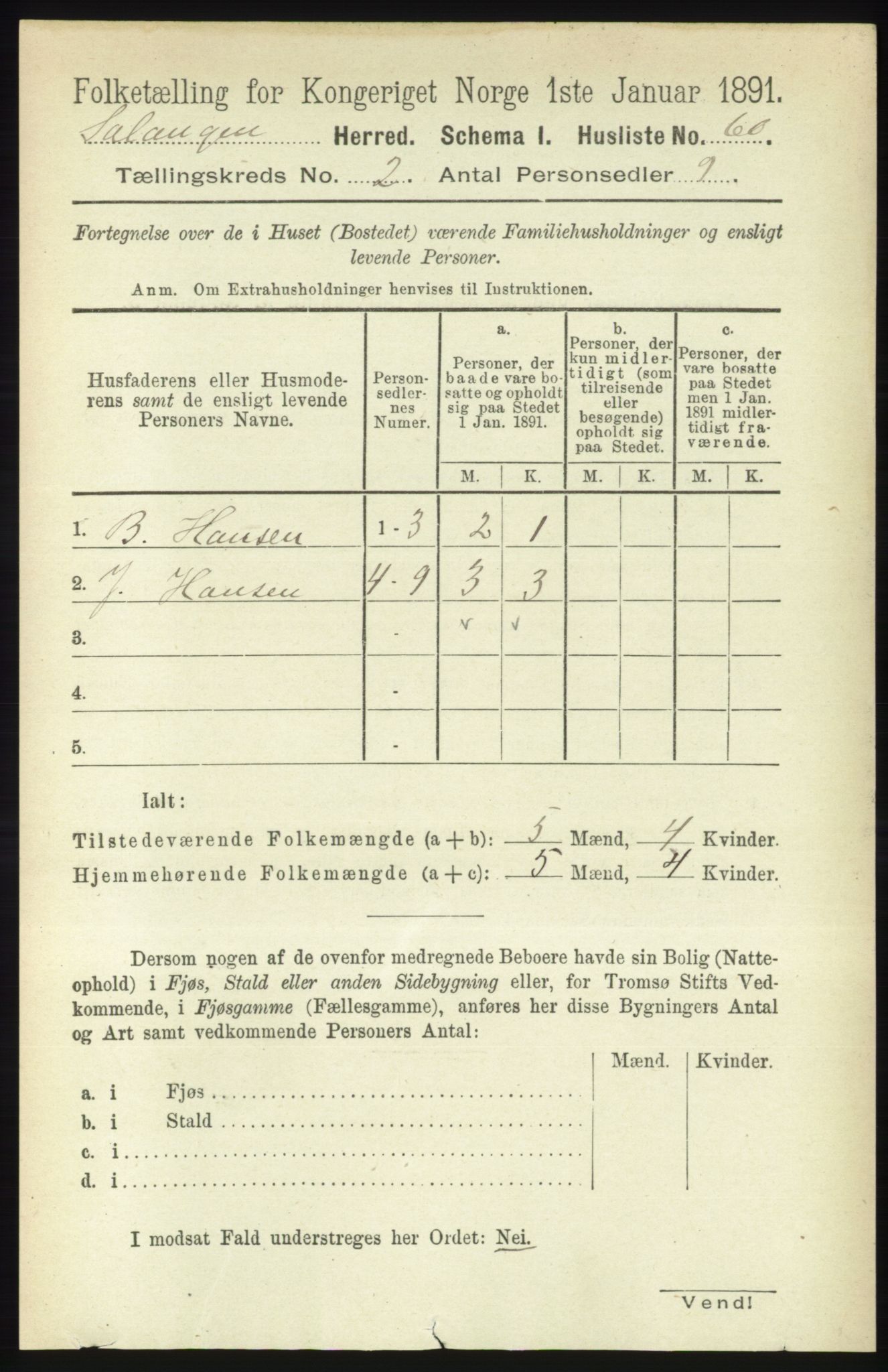 RA, 1891 census for 1921 Salangen, 1891, p. 534