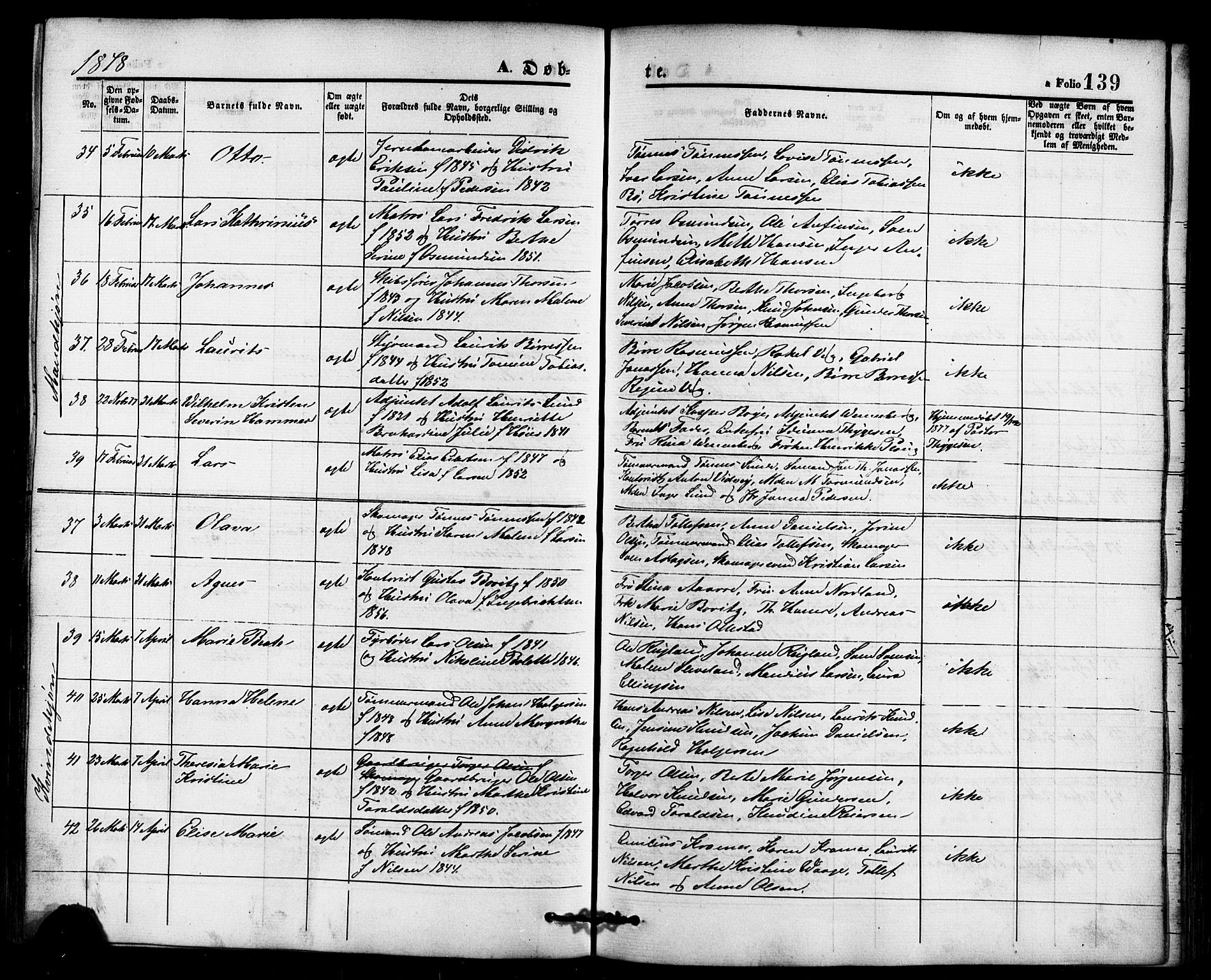 Domkirken sokneprestkontor, AV/SAST-A-101812/001/30/30BB/L0013: Parish register (copy) no. B 13, 1871-1880, p. 139