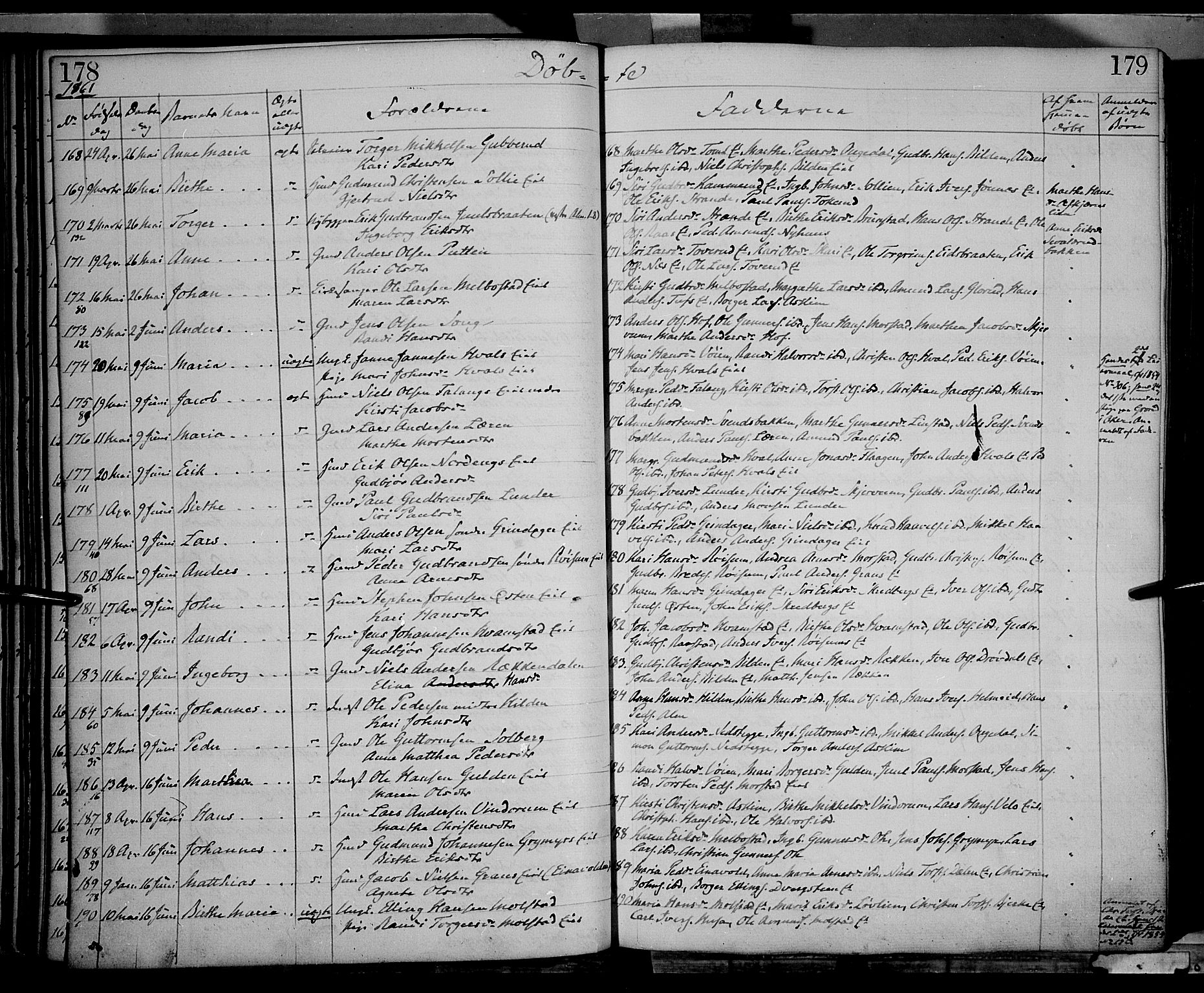 Gran prestekontor, AV/SAH-PREST-112/H/Ha/Haa/L0012: Parish register (official) no. 12, 1856-1874, p. 178-179